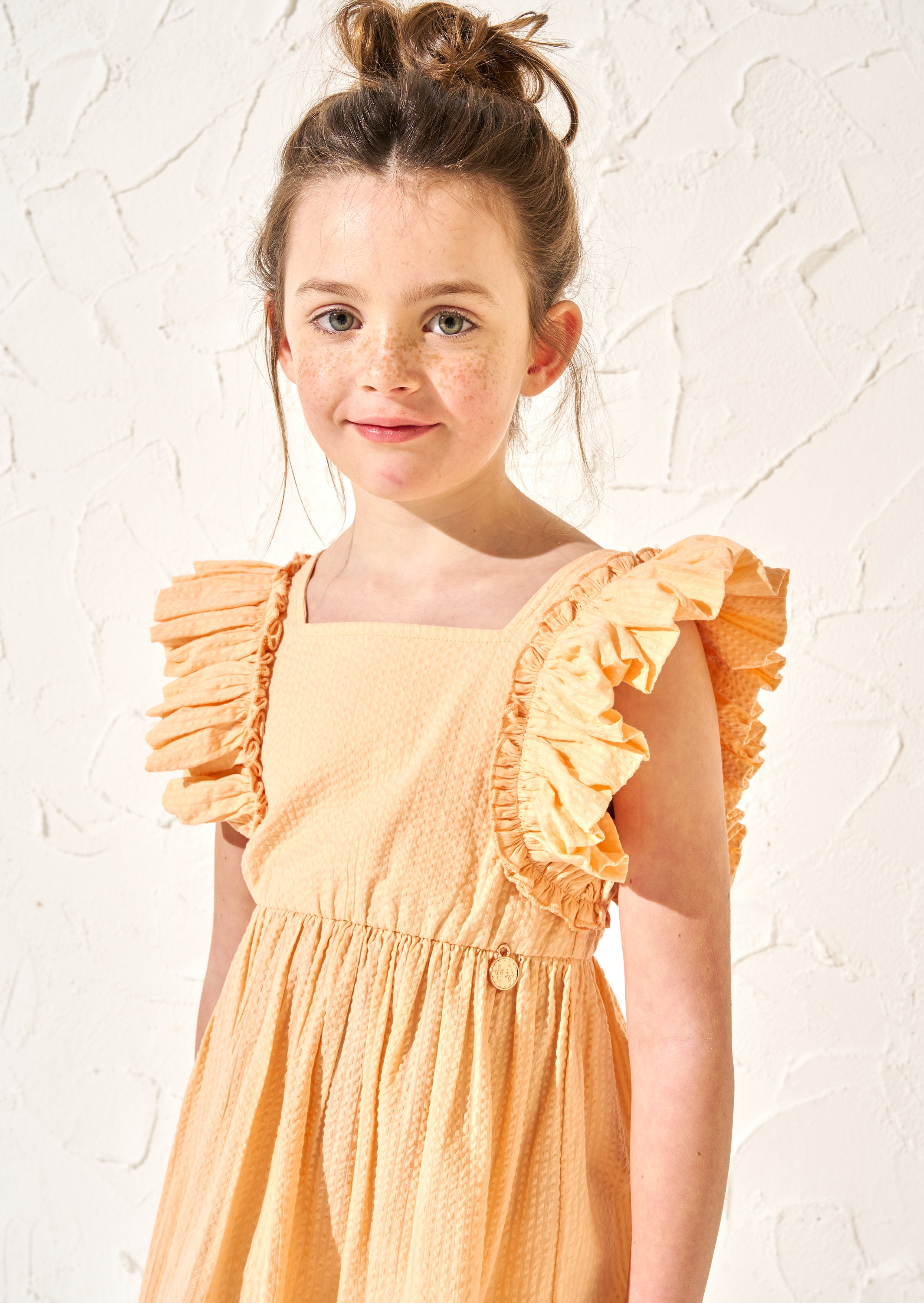 Simone Orange Textured Ruffle Dress