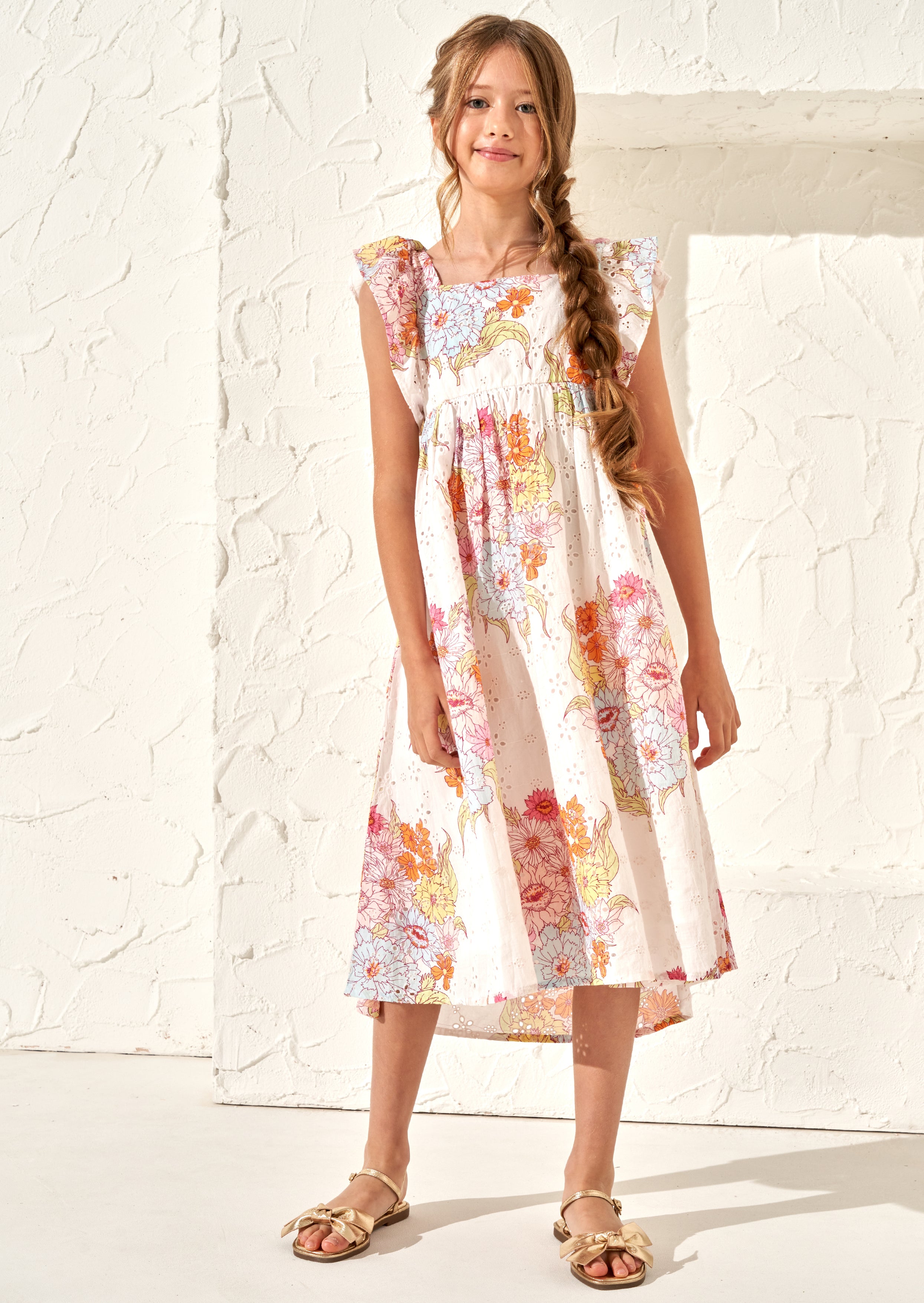 Girls Cotton Casual Floral Printed Maxi Dress