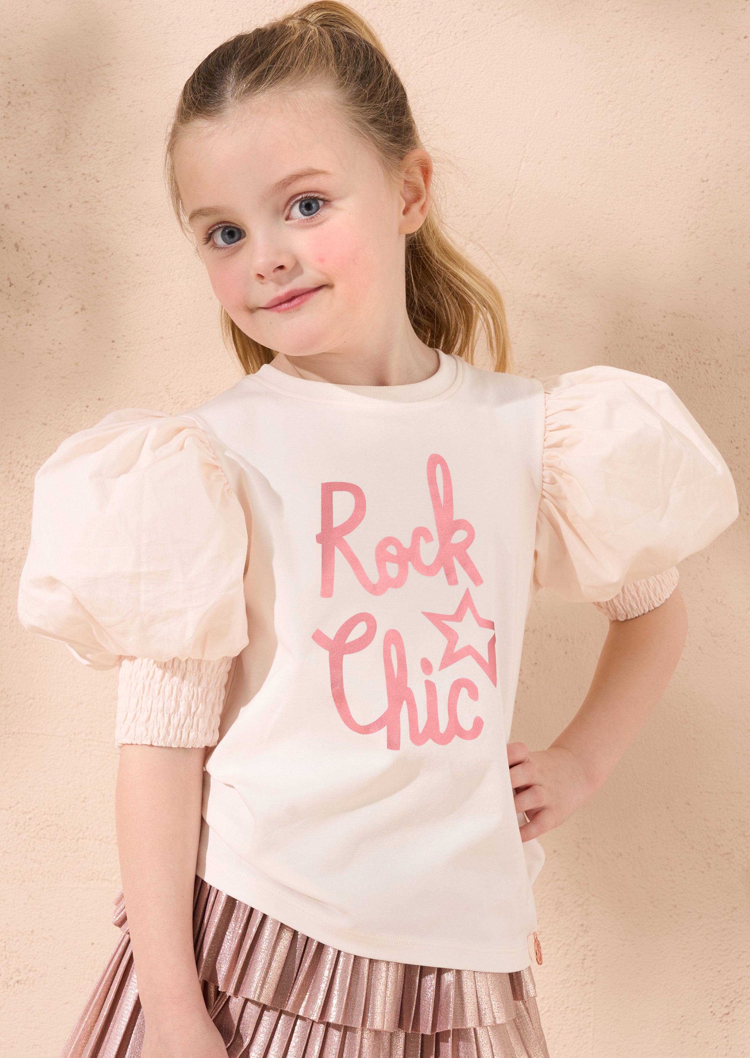 Heidi Pink Puff Sleeve Rock Tee