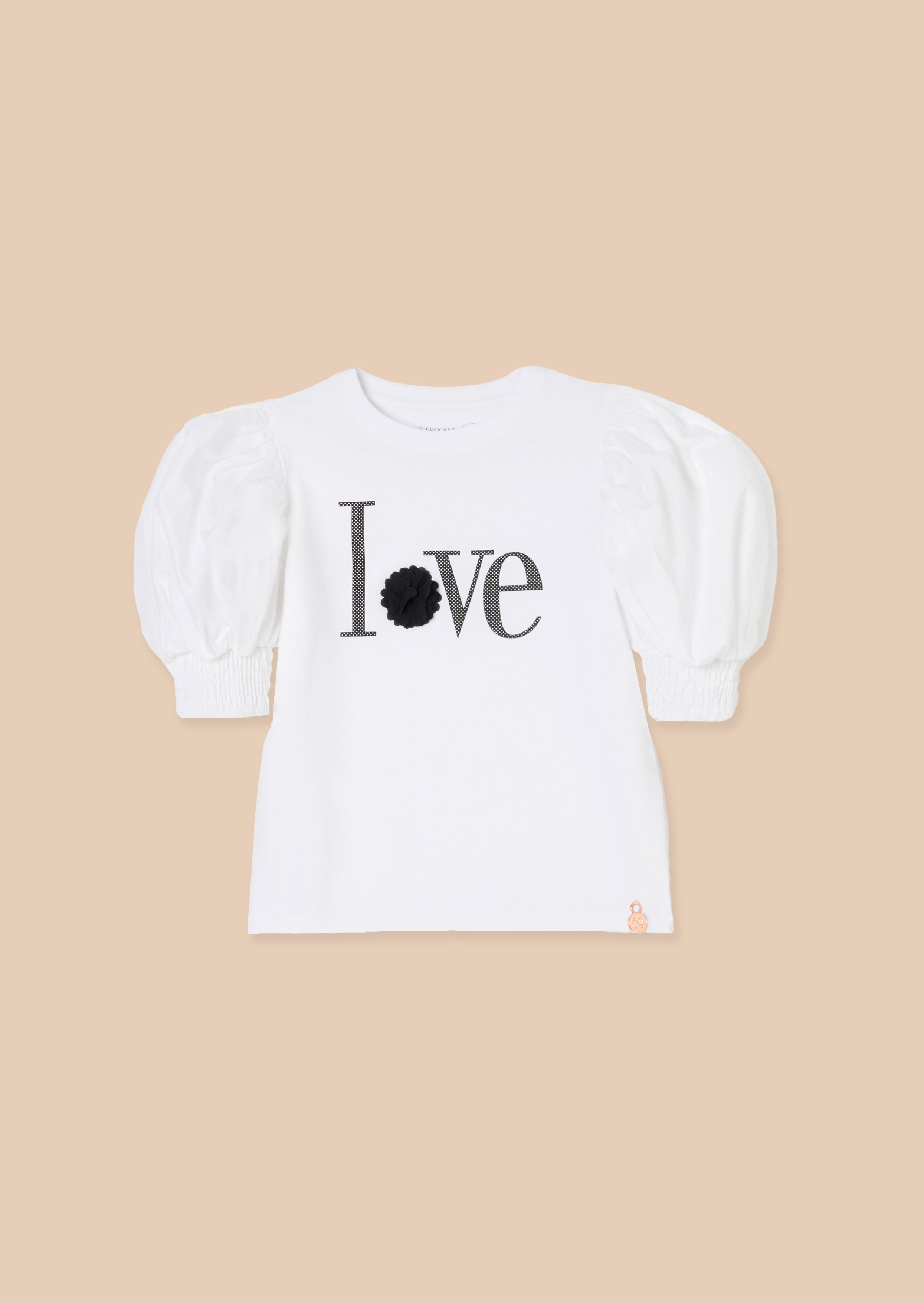 Heidi White Woven Puff Sleeve Love T