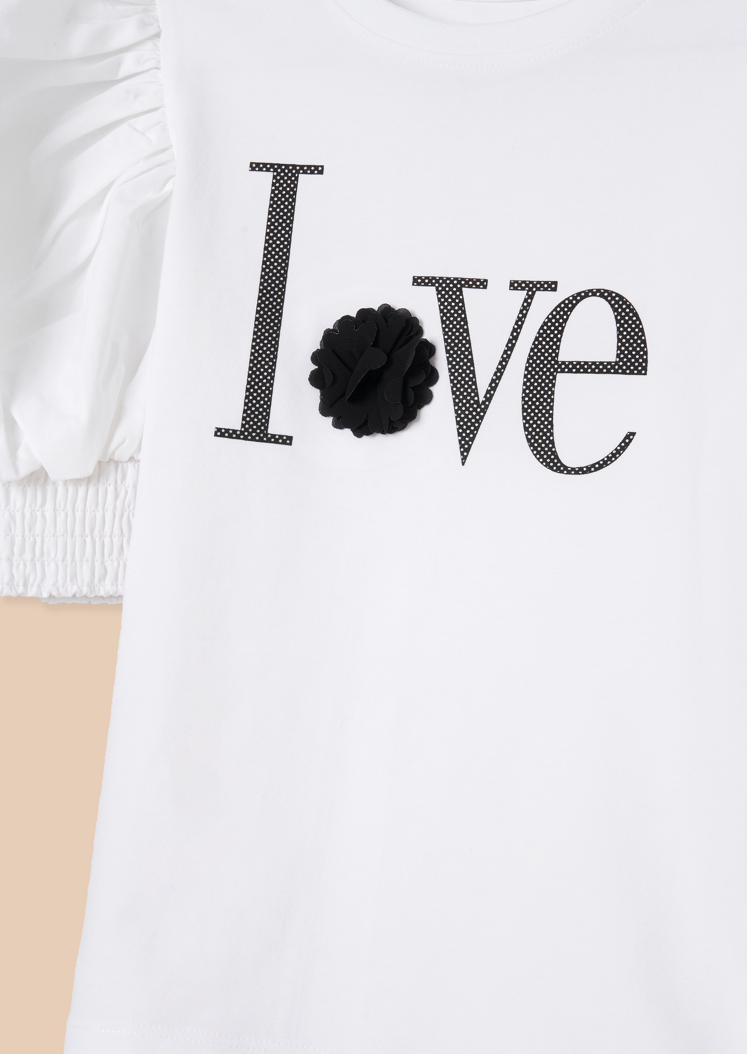 Heidi White Woven Puff Sleeve Love T