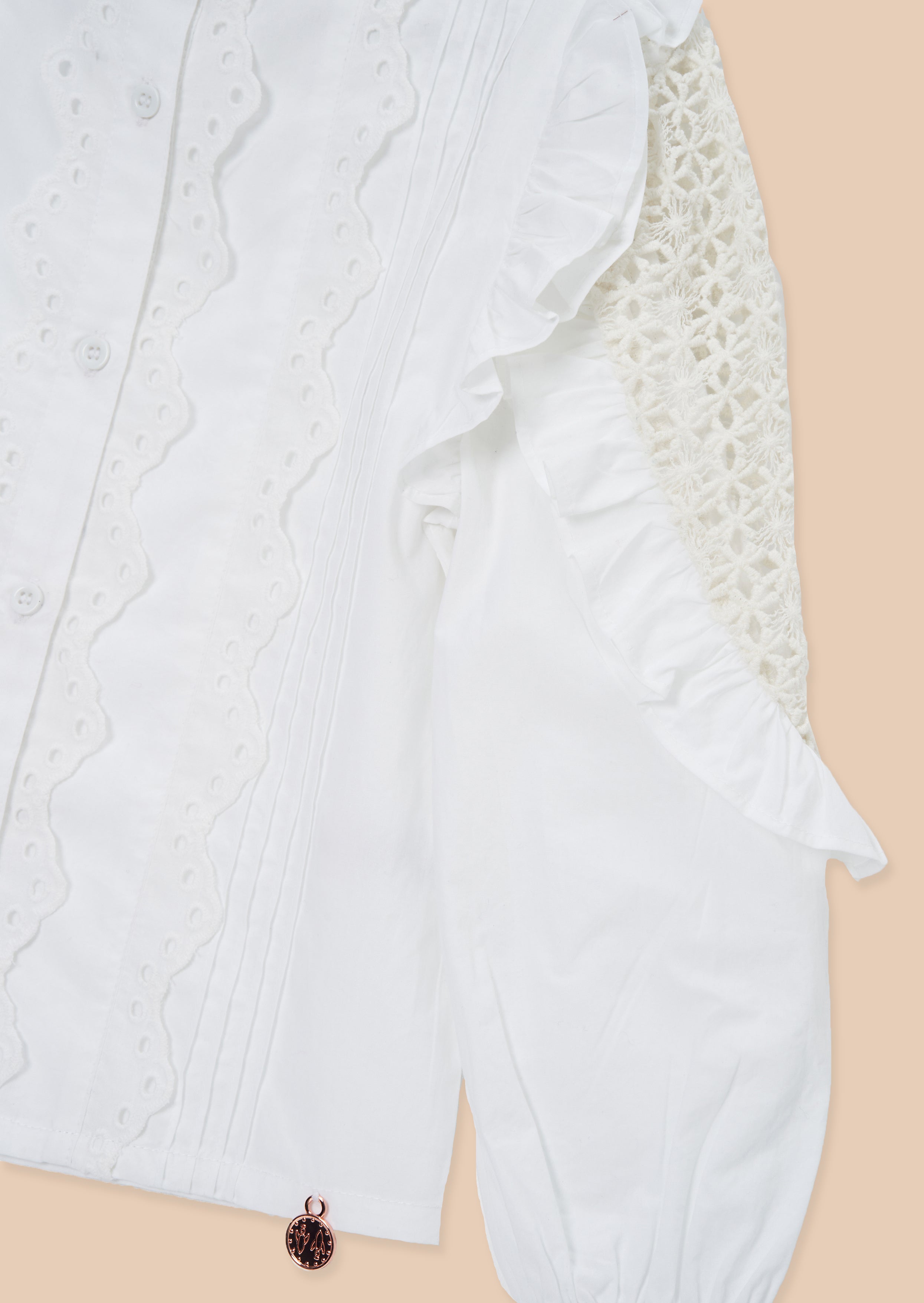 Lacey White Embroidered Frill Blouse