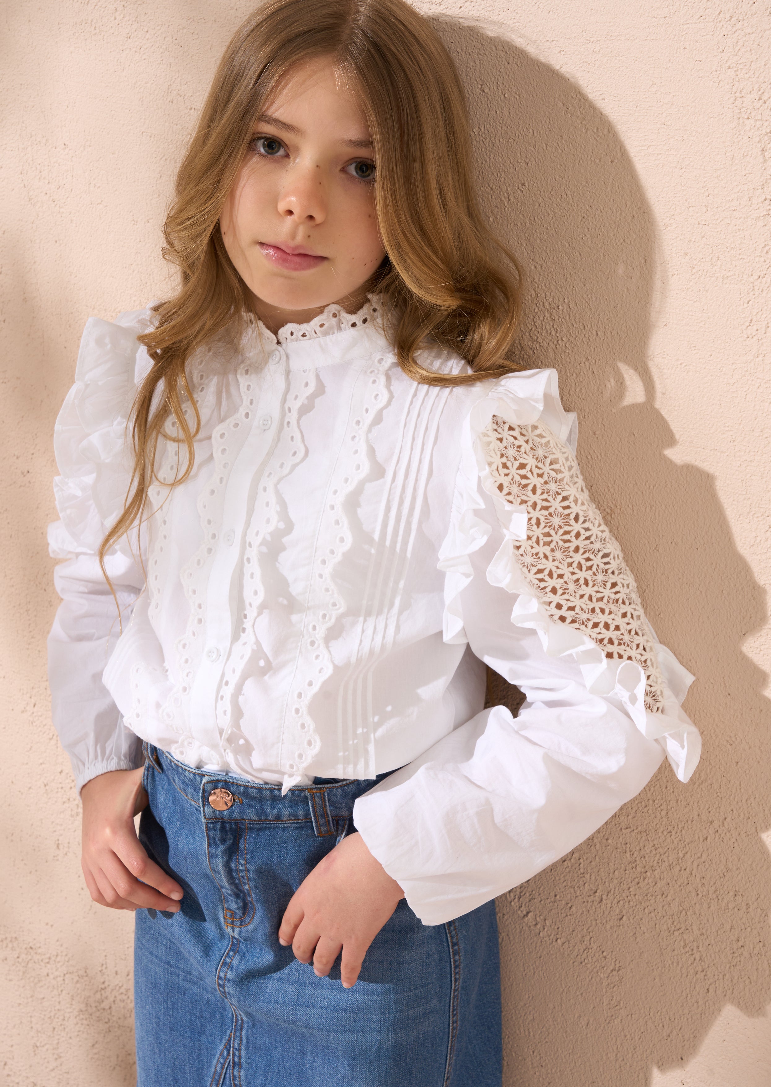 Lacey White Embroidered Frill Blouse