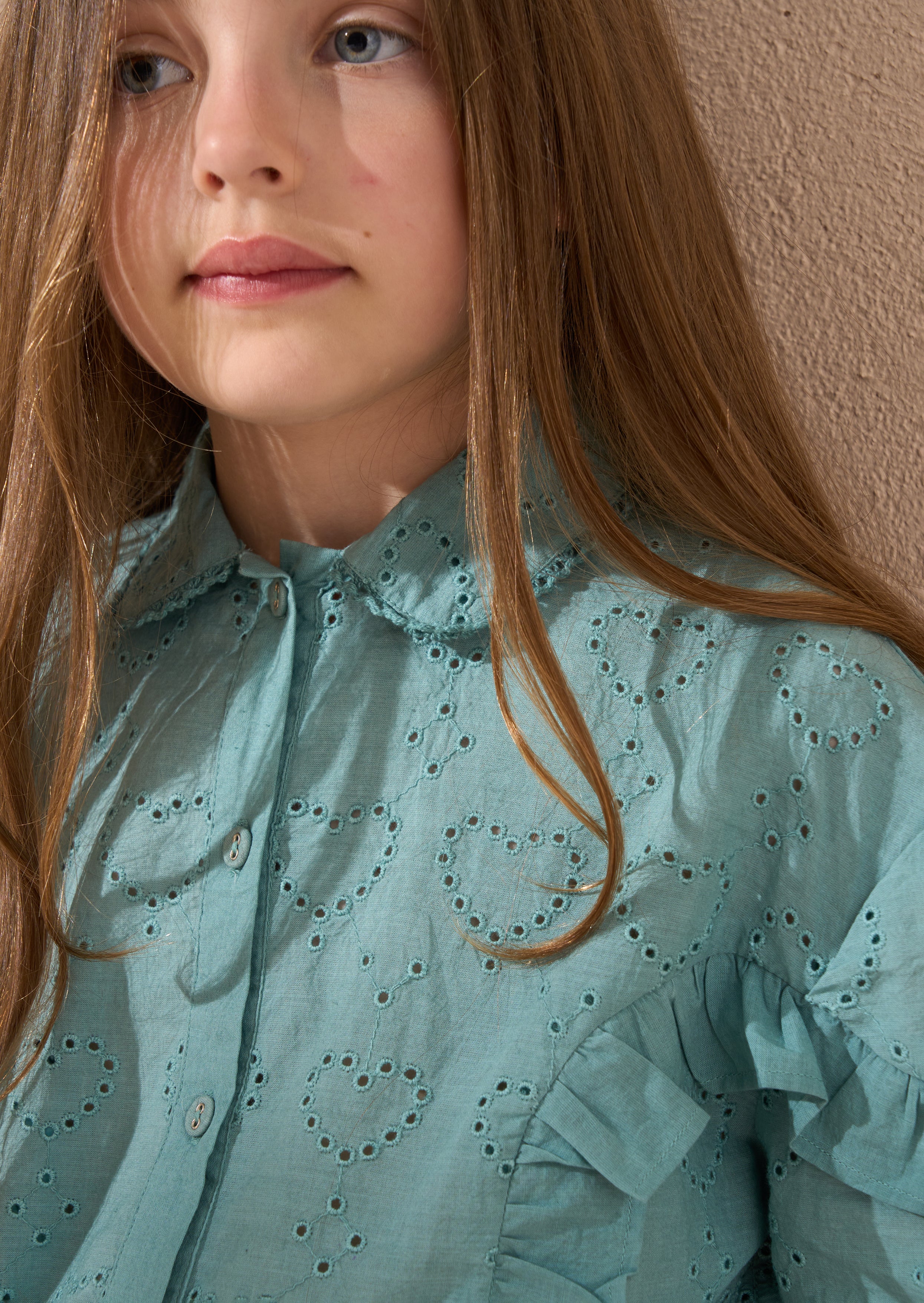 Juiette Green Broderie Frill Shirt