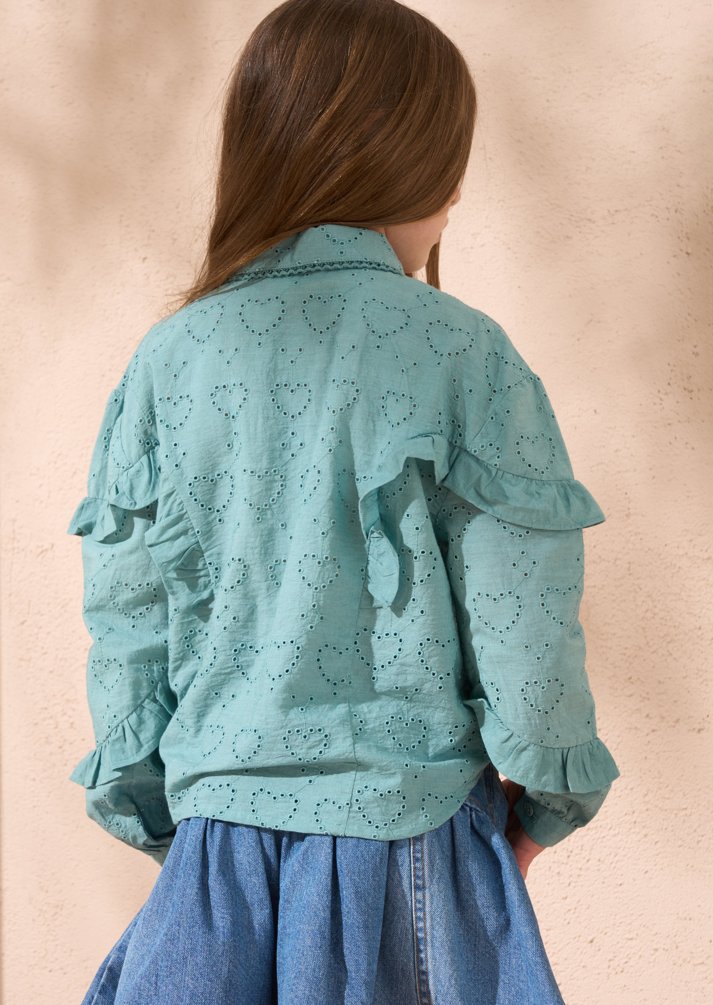 Juiette Green Broderie Frill Shirt