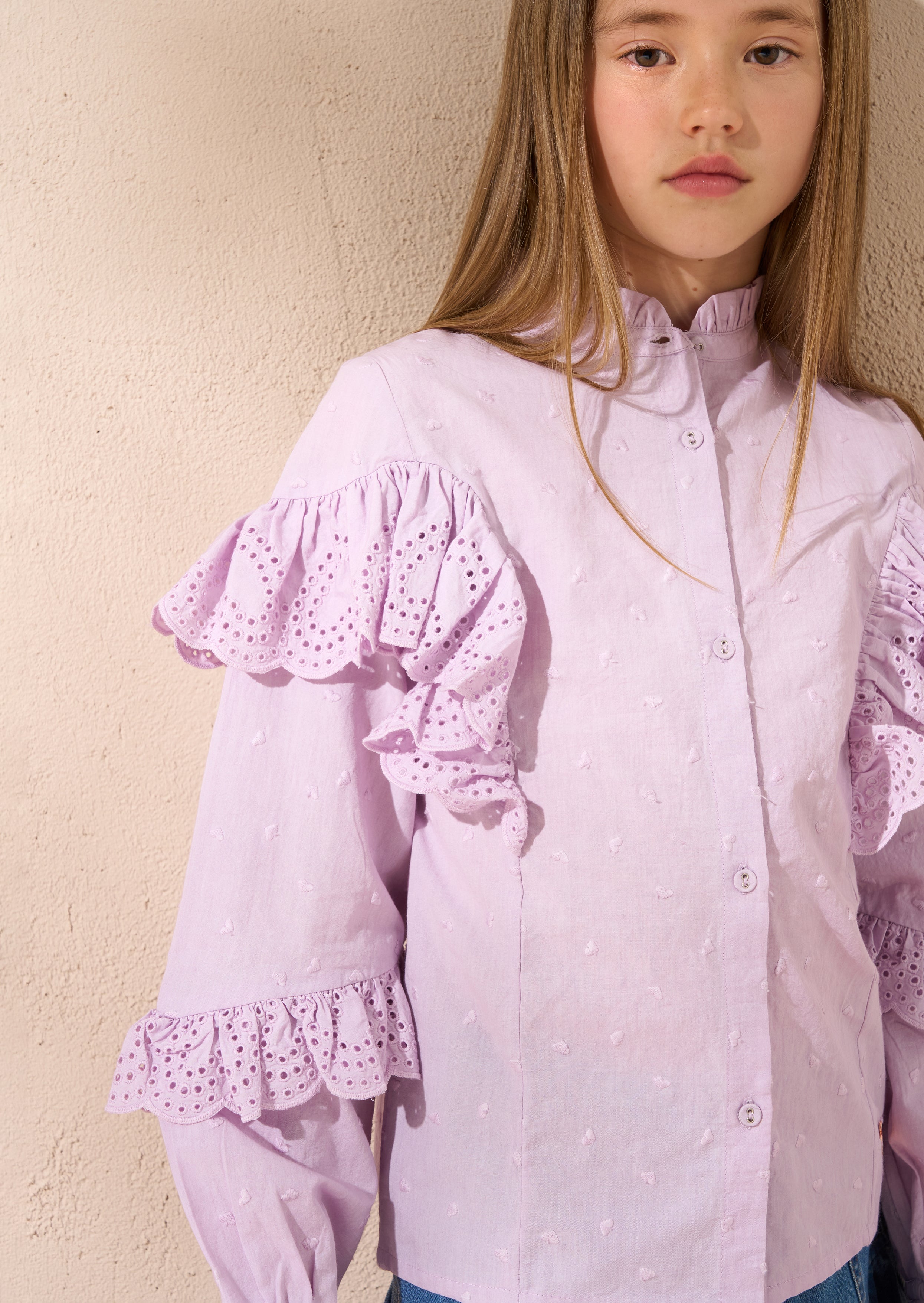 Lea Purple Broderie Frill Woven Top