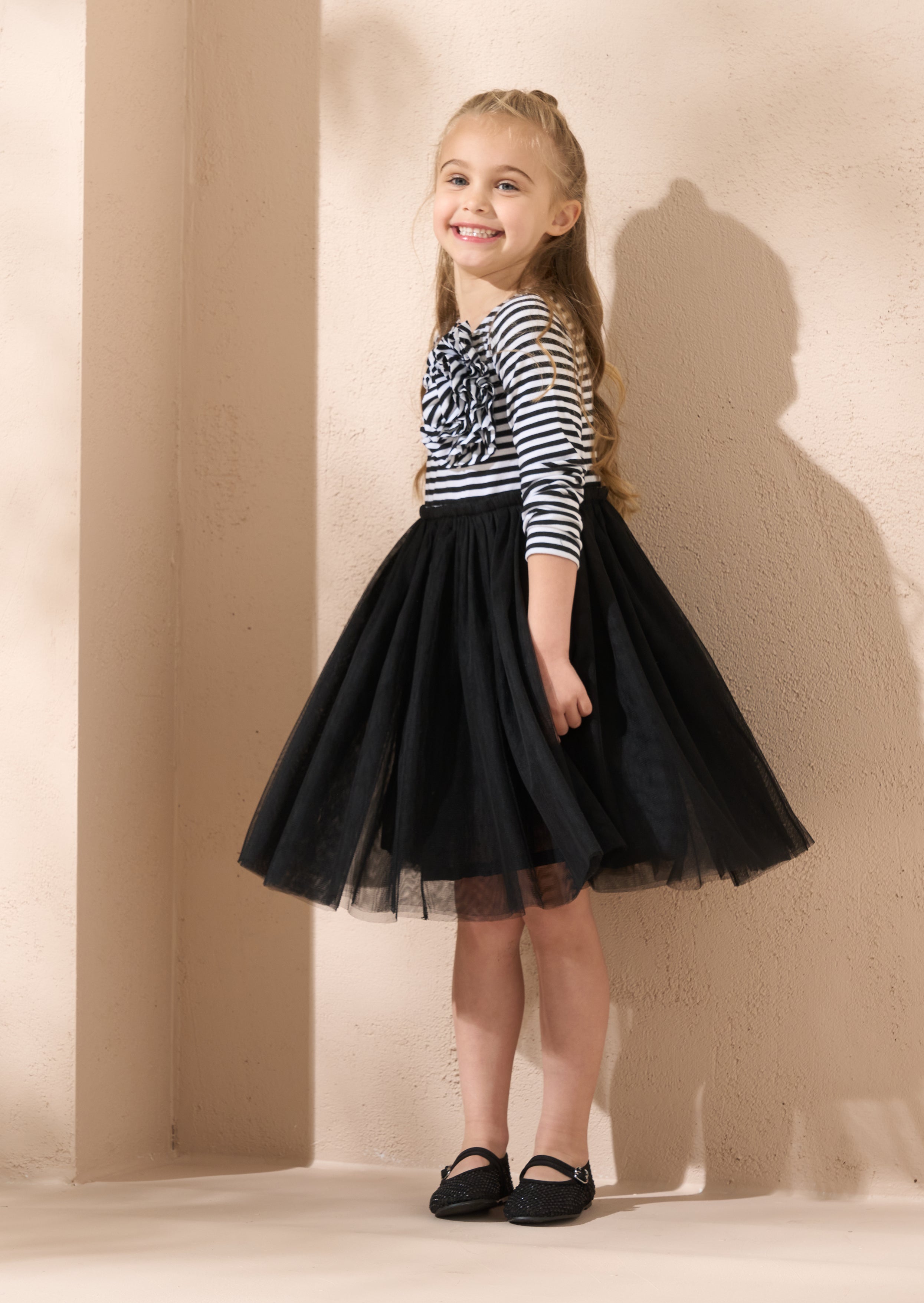 Carrie Black Stripe Corsage Dress