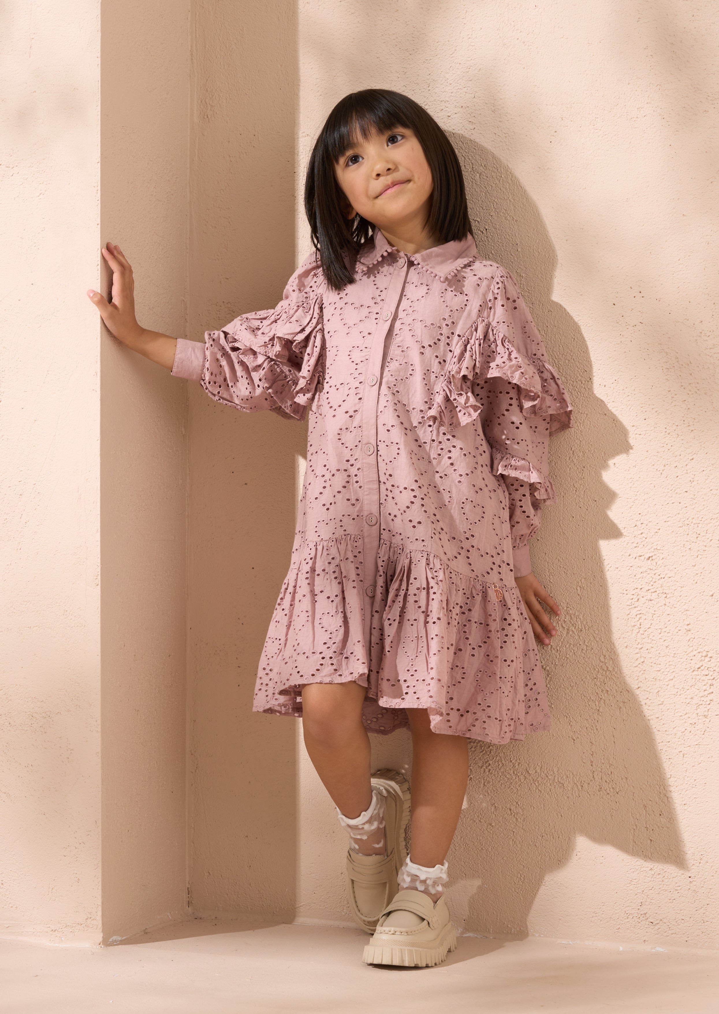 Amelie Orchid Broderie Shirt Dress