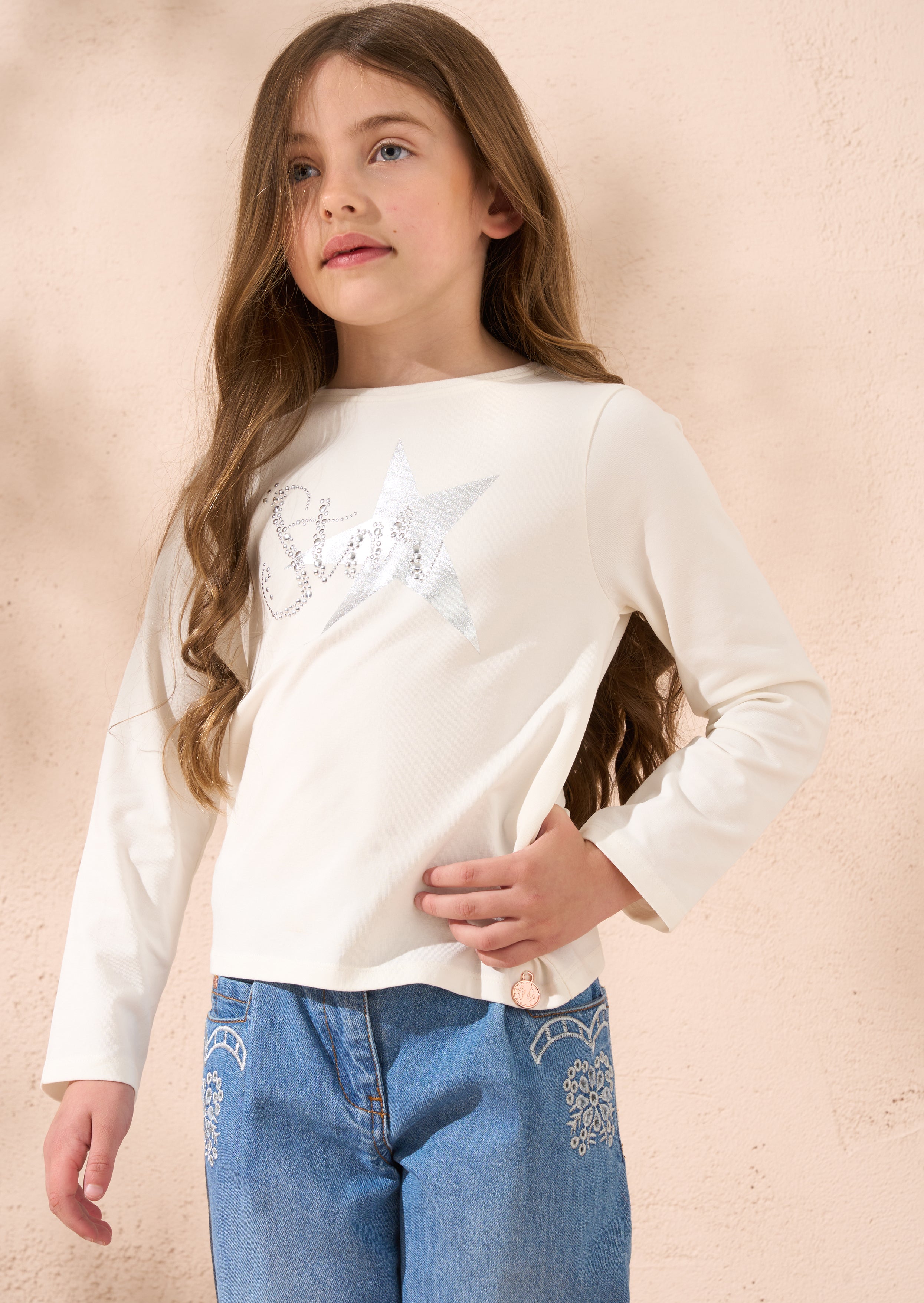 Erin Ivory Long Sleeve Star T