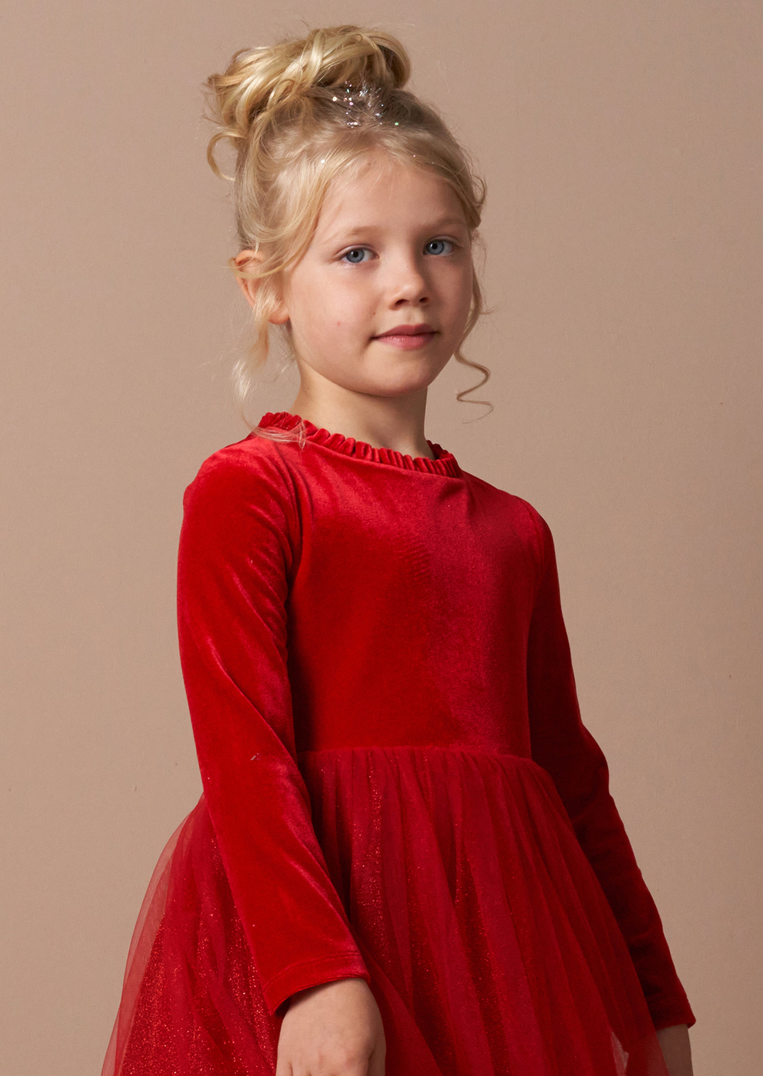 Elsie Red Velvet Tuelle Dress