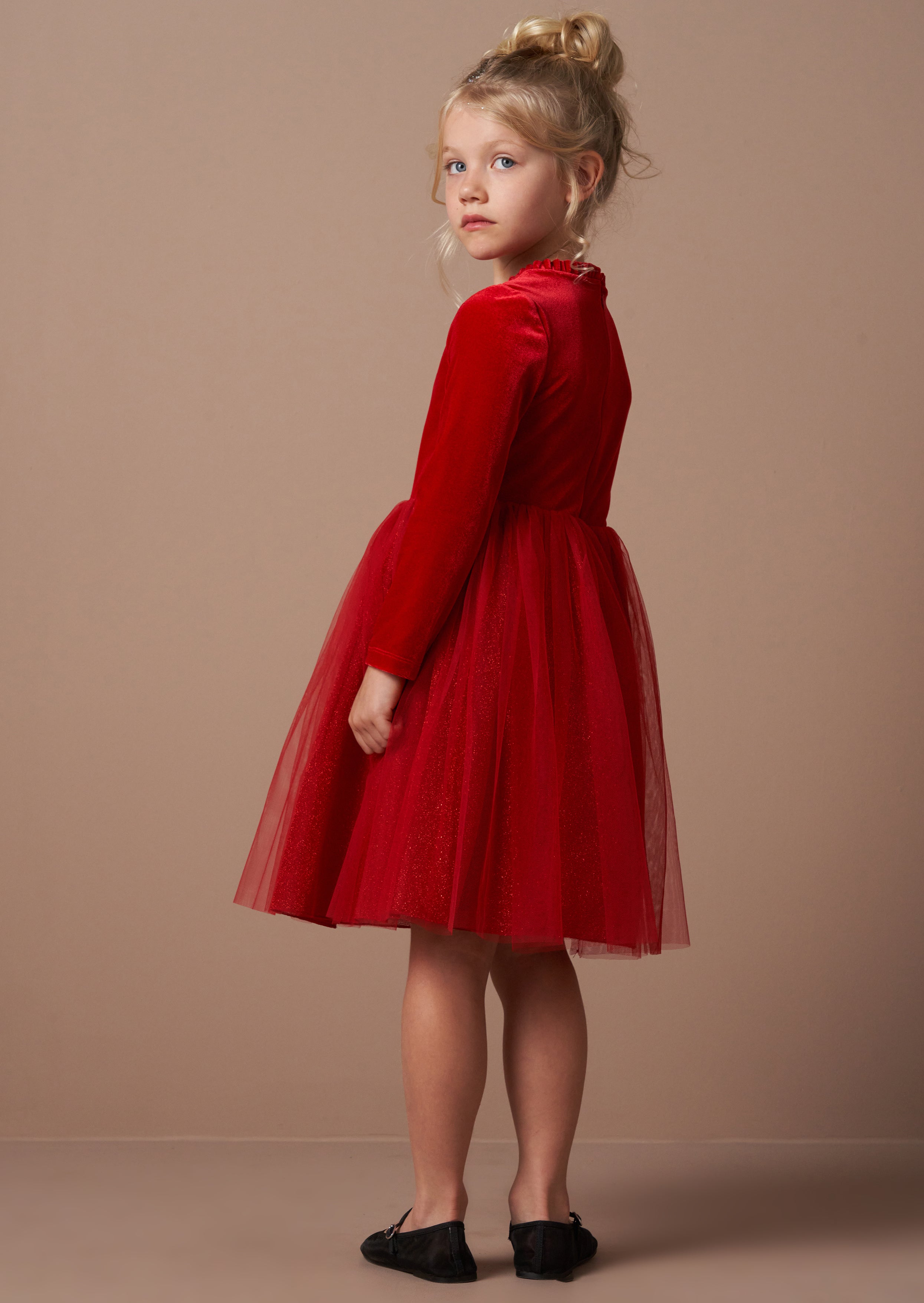 Elsie Red Velvet Tuelle Dress