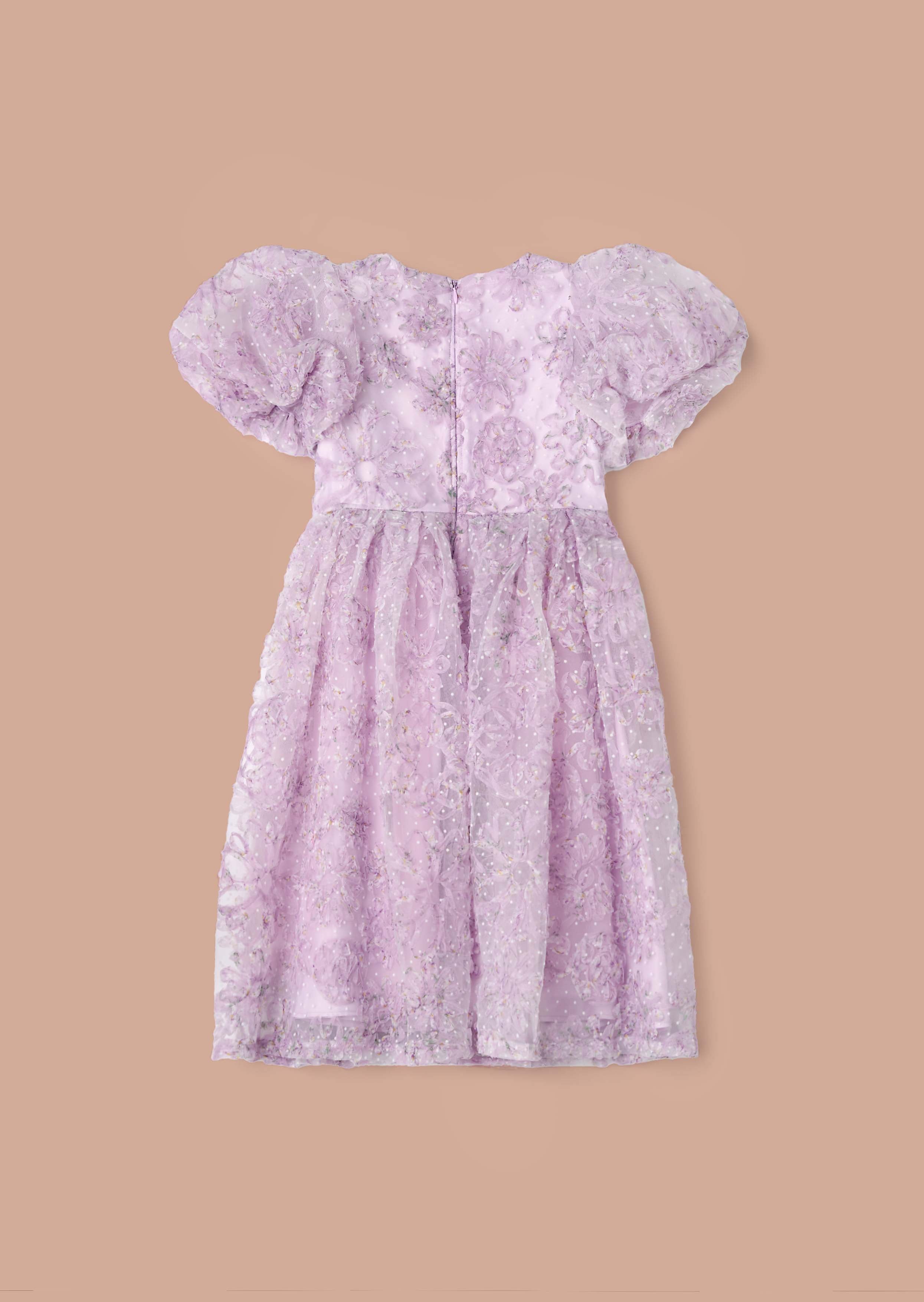 Ines Purple Embellished Puff Sleeve Dress