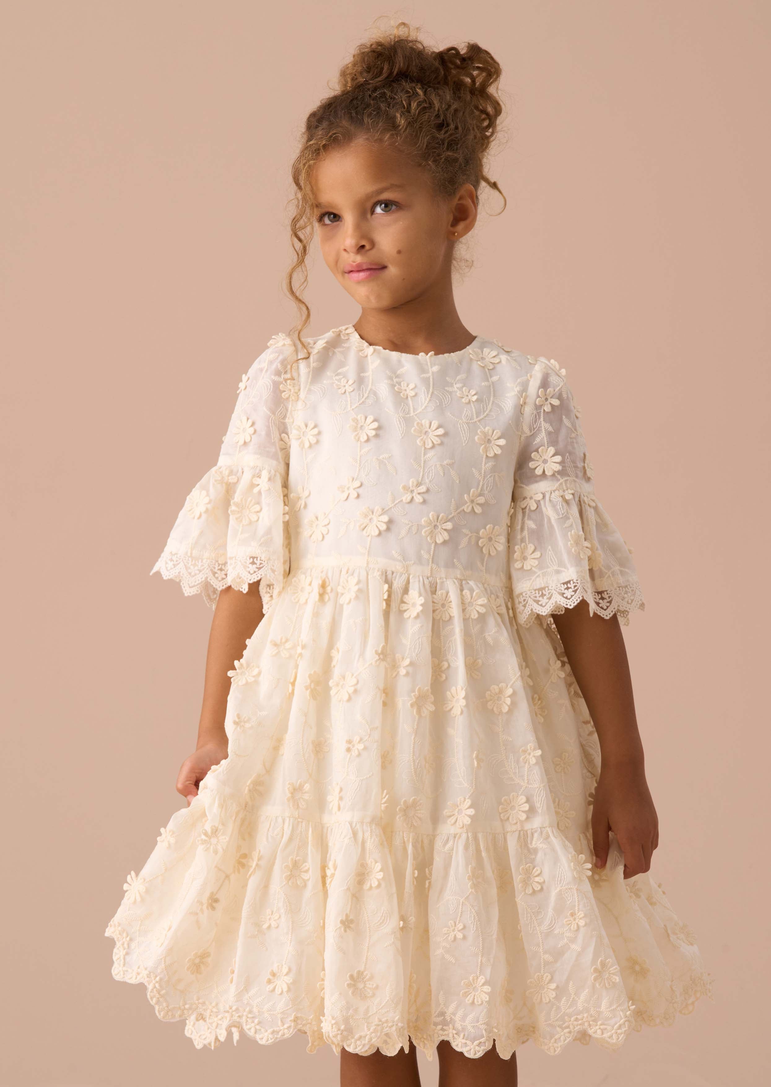 Delphine Cream Embellished Swing Dress