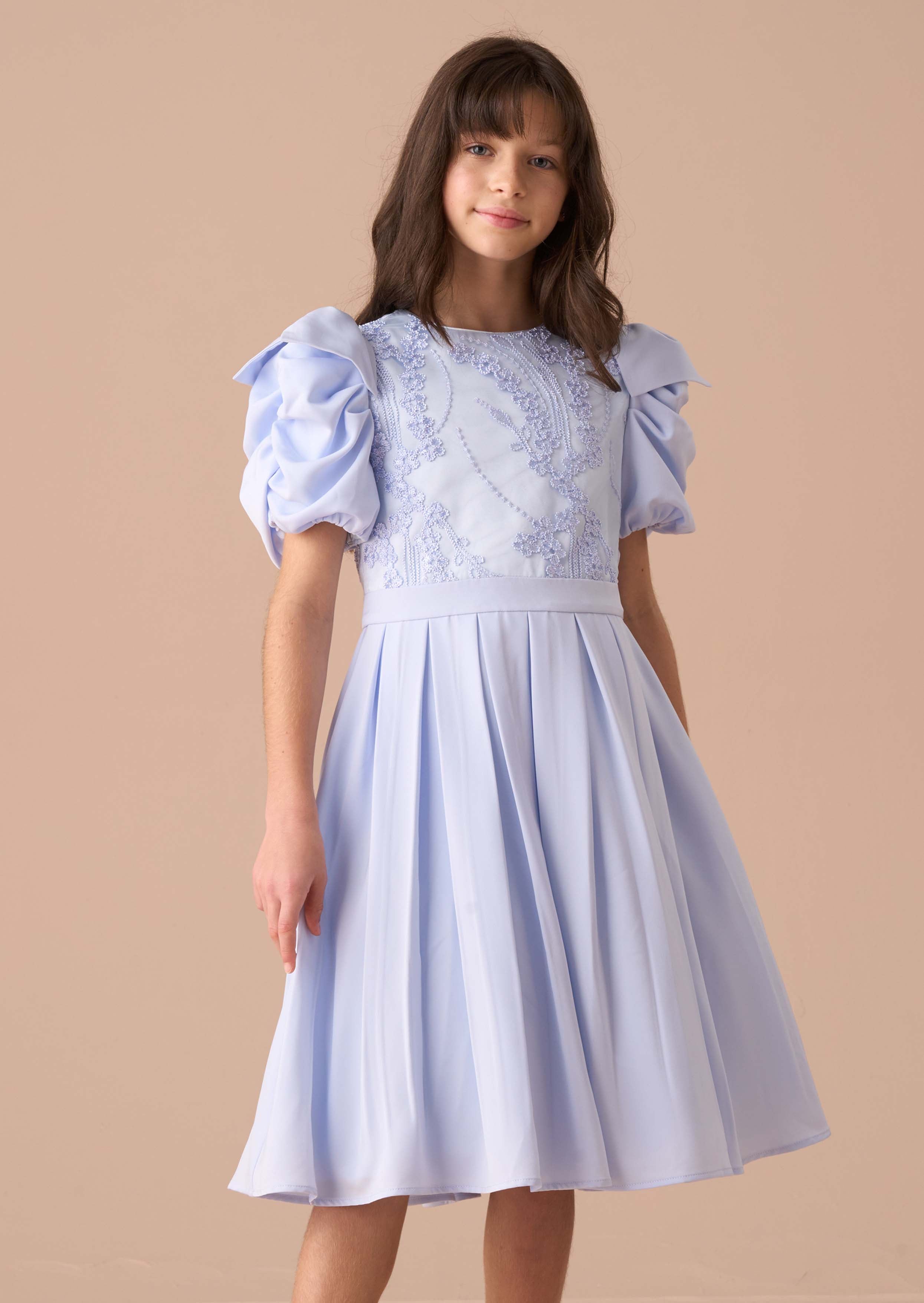 Coralie Blue Embroidered Bodice Dress