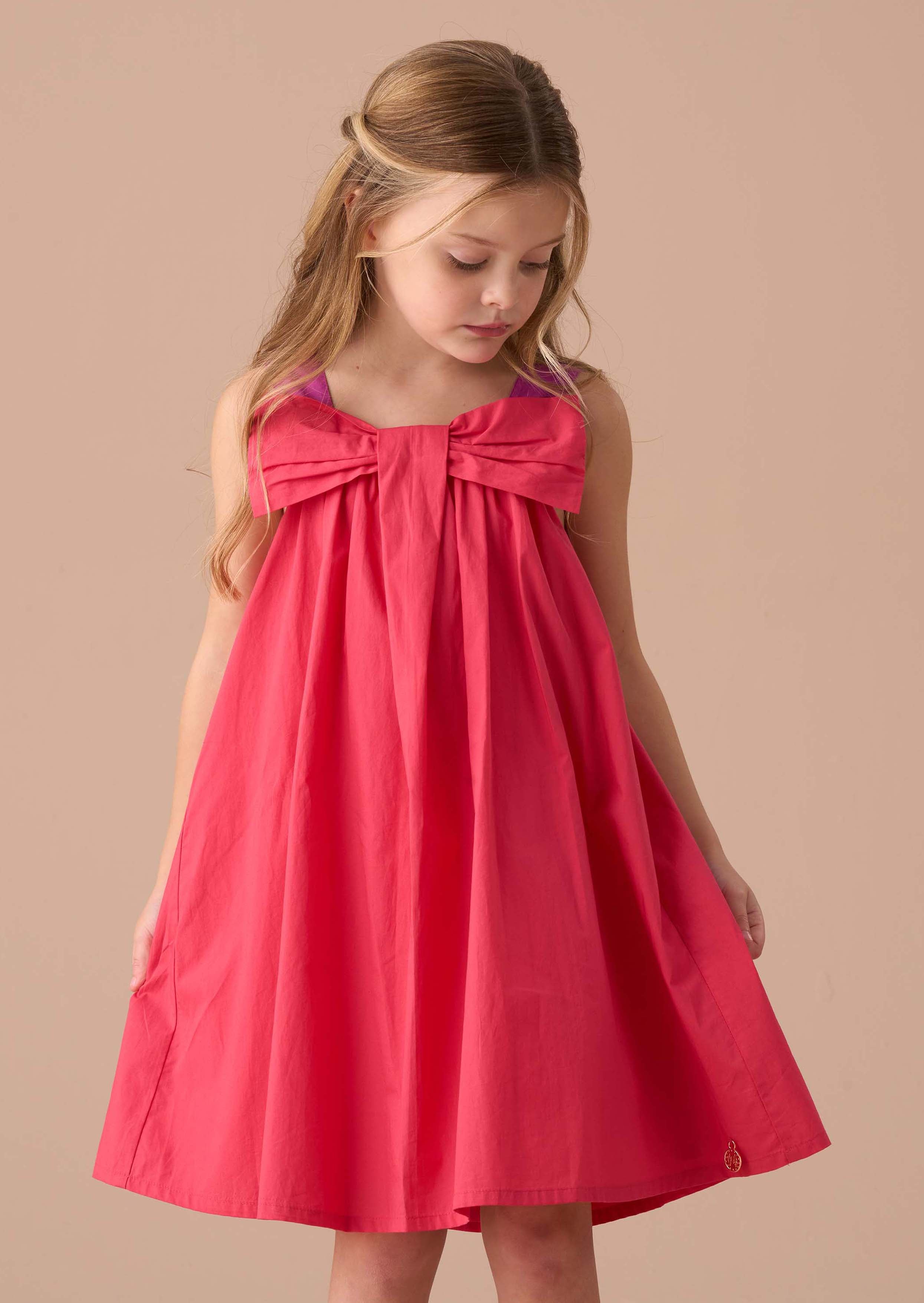 girls Pink Bow Swing Dress