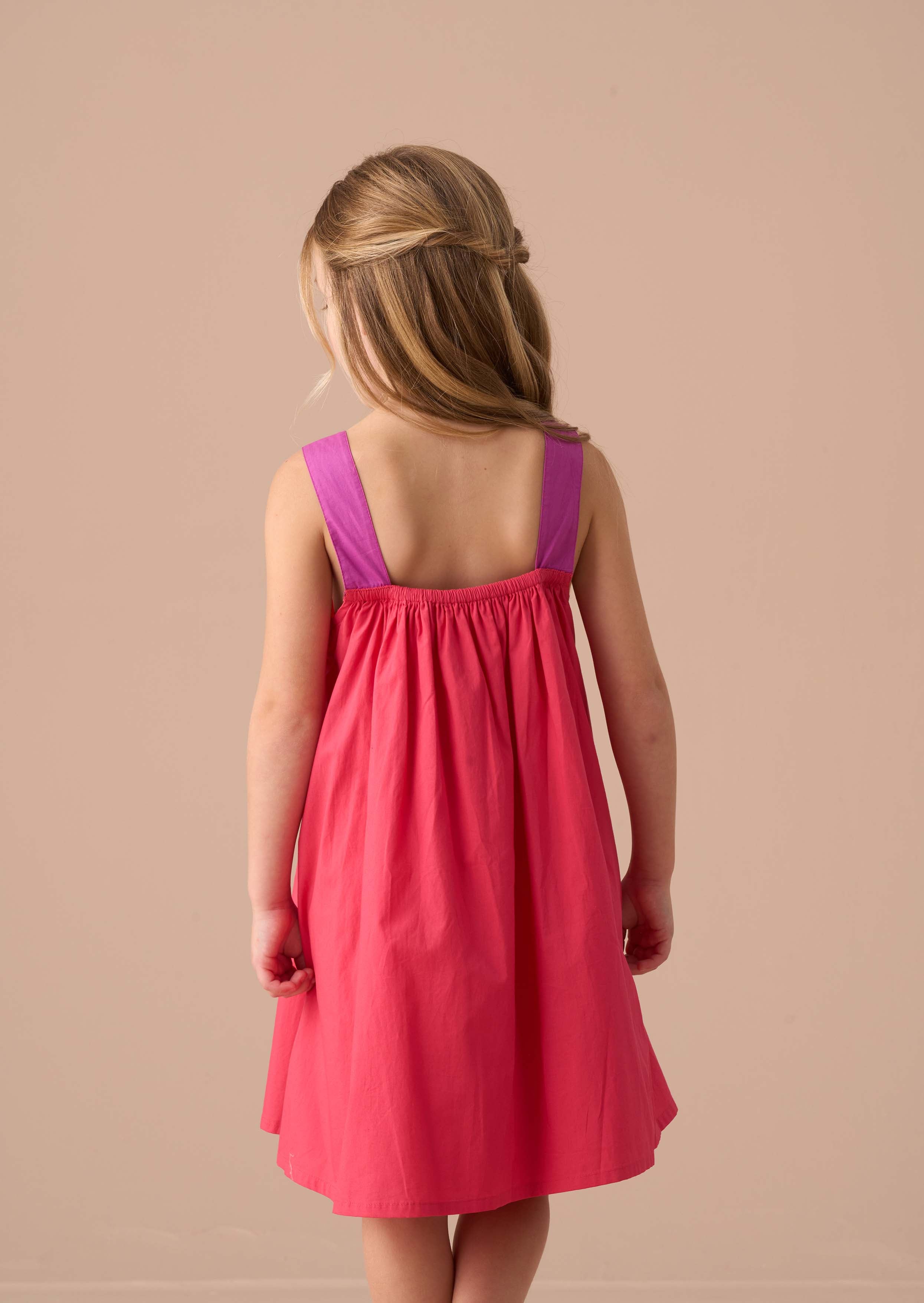 sleeveless girls pink bow swing dress