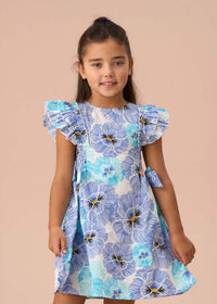 Alessandra Blue Side Bow Shirred Panel Dress