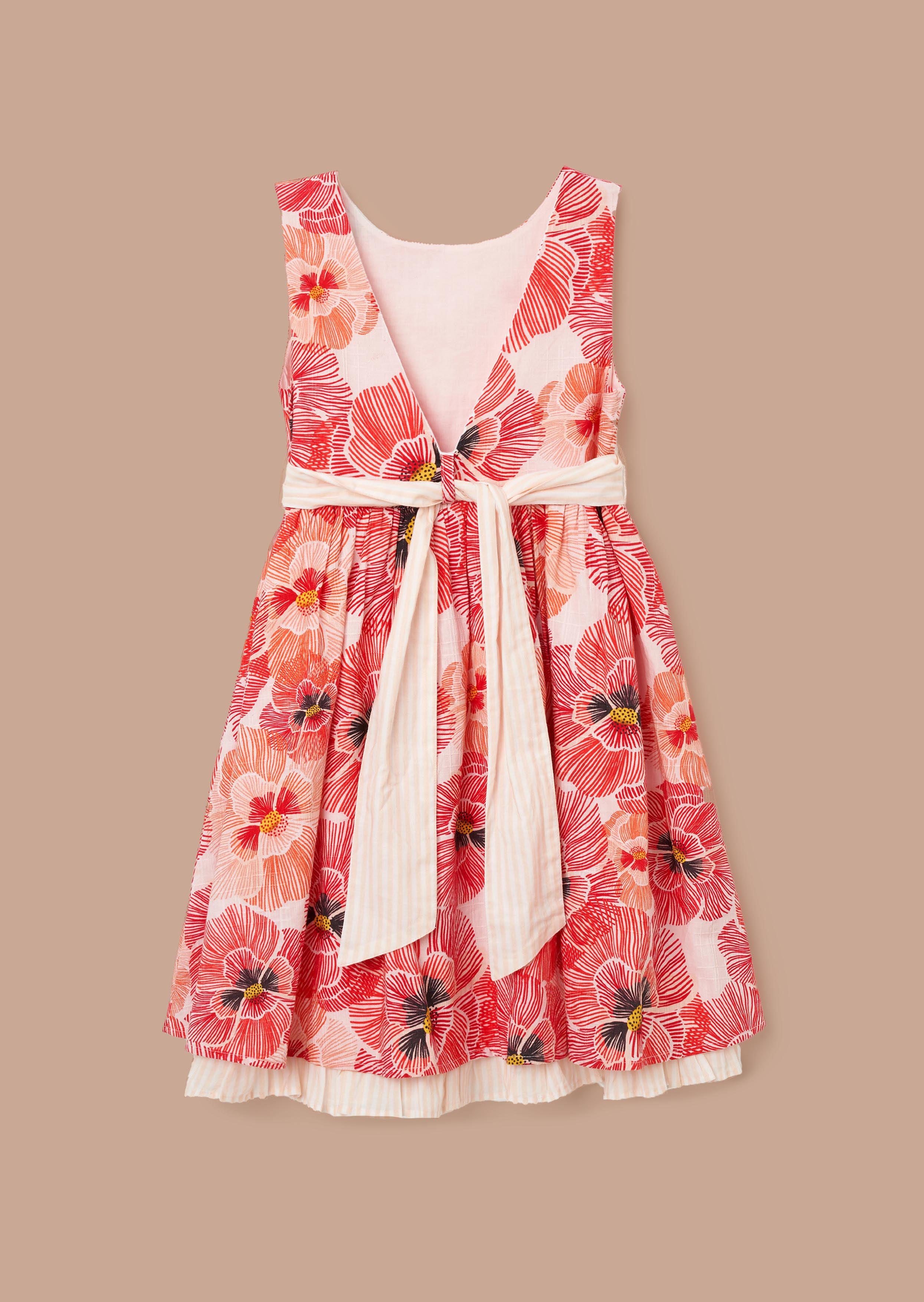 sleeveless girls red printed dress