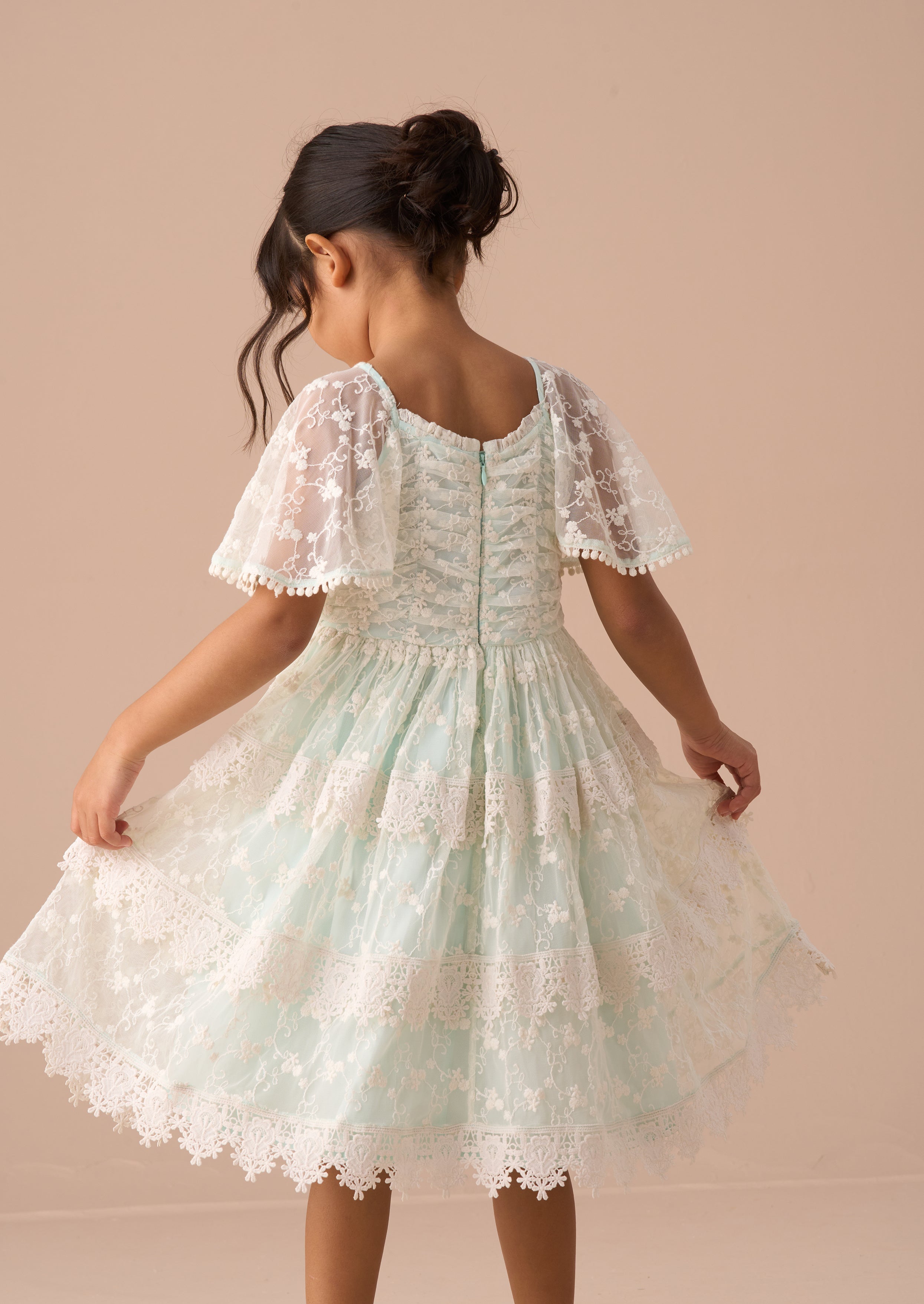 Anabelle Mint Lace Tiered Dress