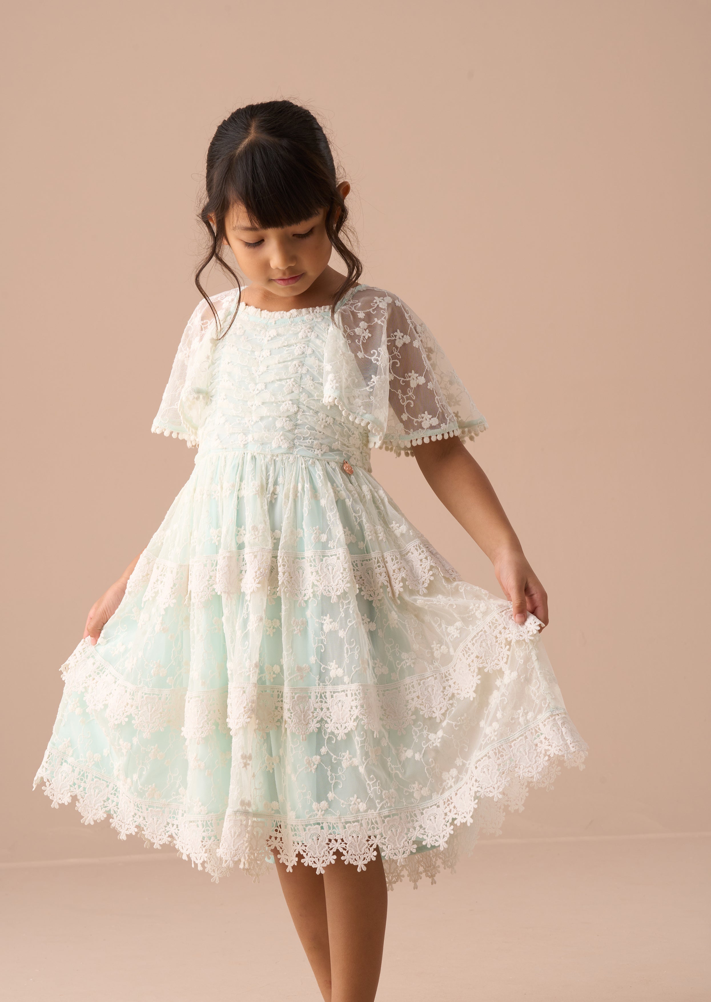 Anabelle Mint Lace Tiered Dress