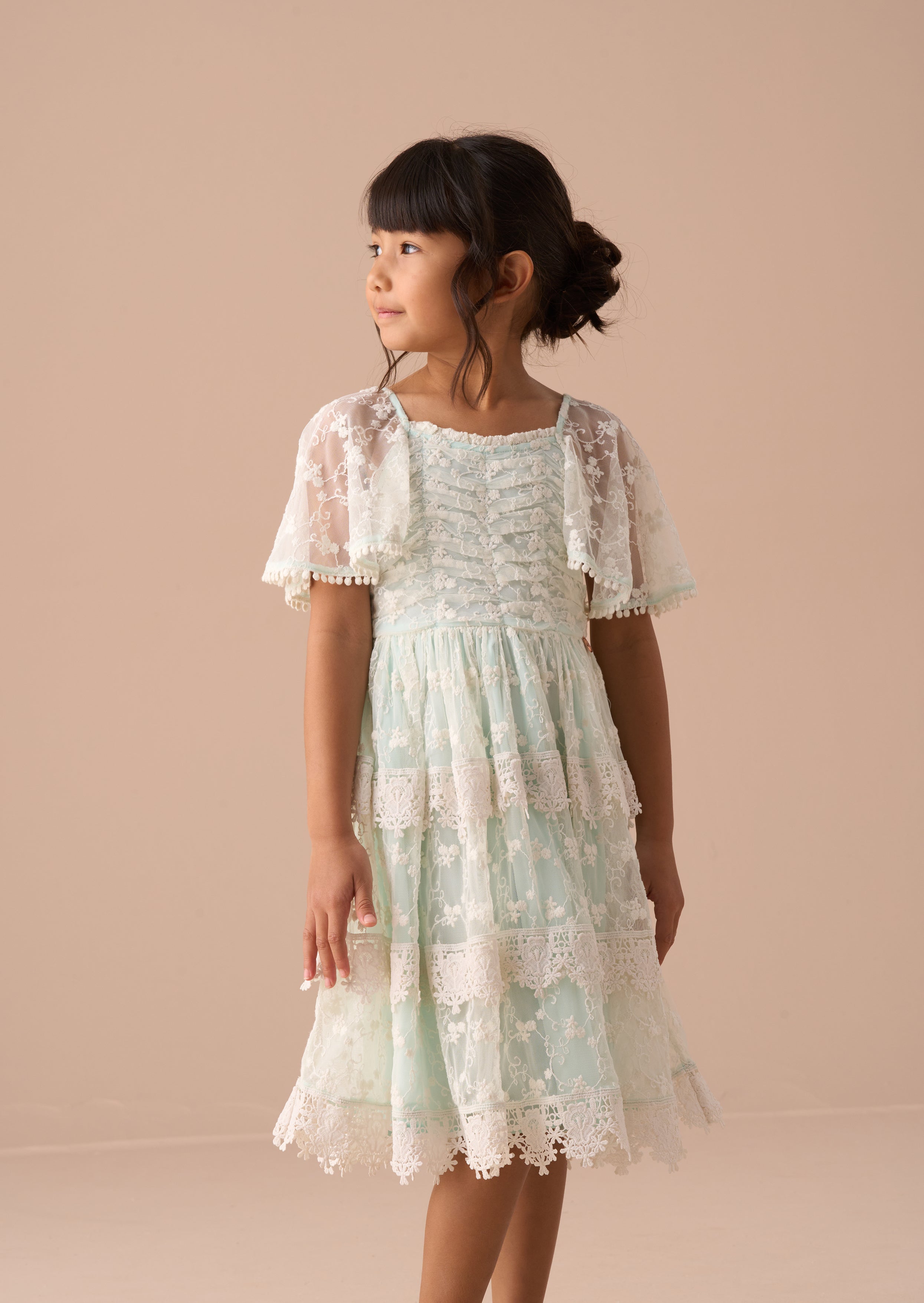 Anabelle Mint Lace Tiered Dress