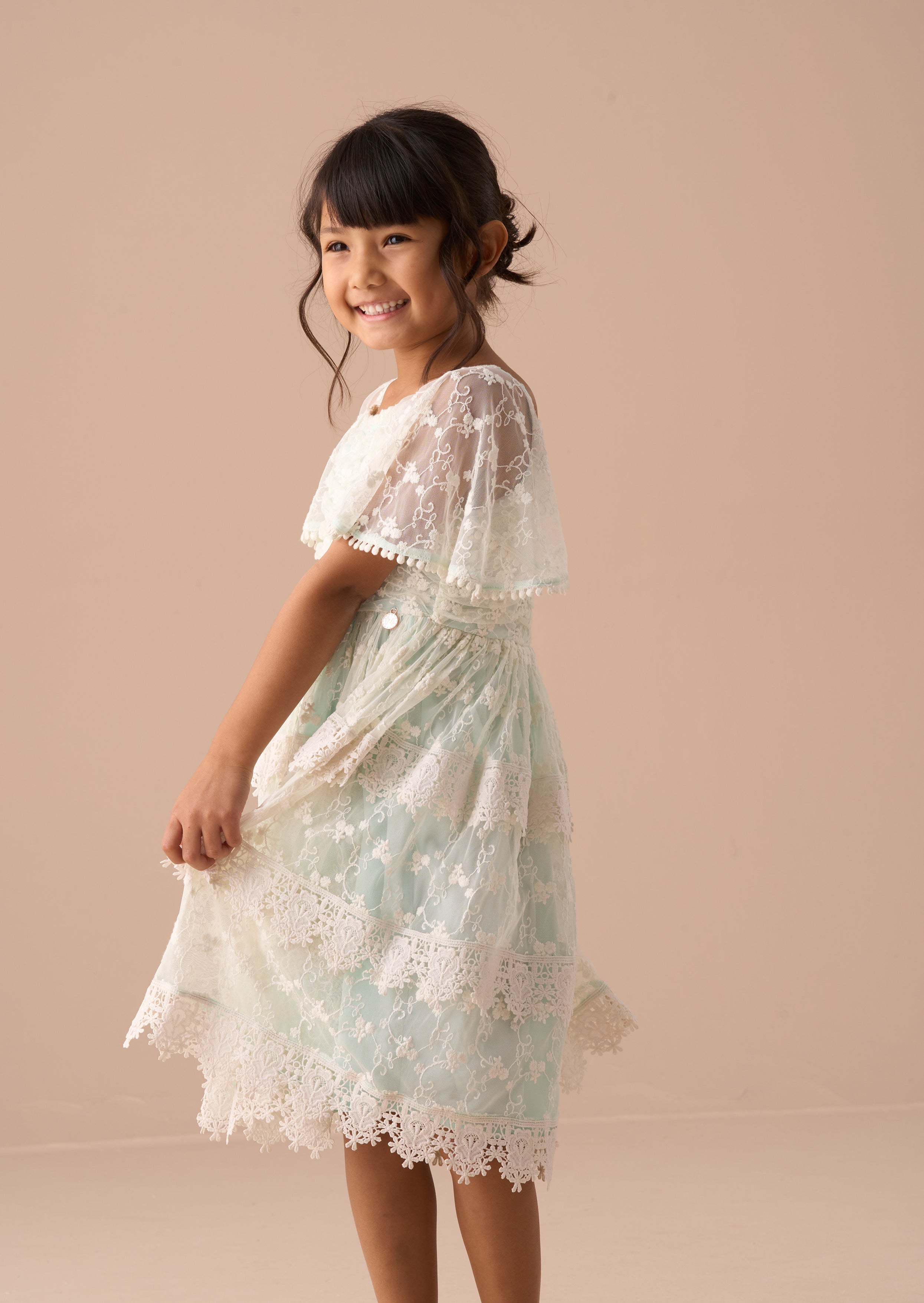 Anabelle Mint Lace Tiered Dress