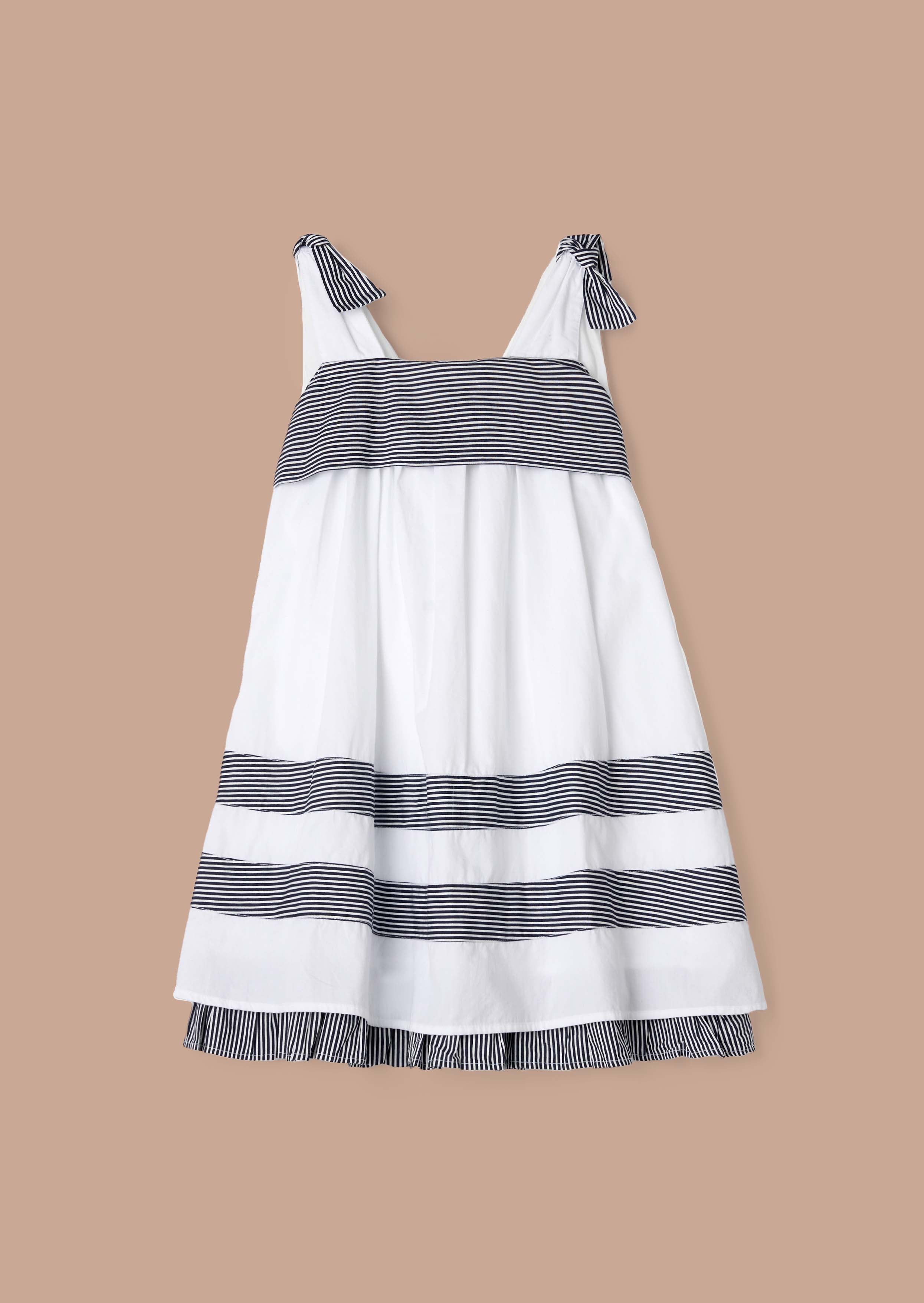 sleeveless white panelled tie shoulder dress