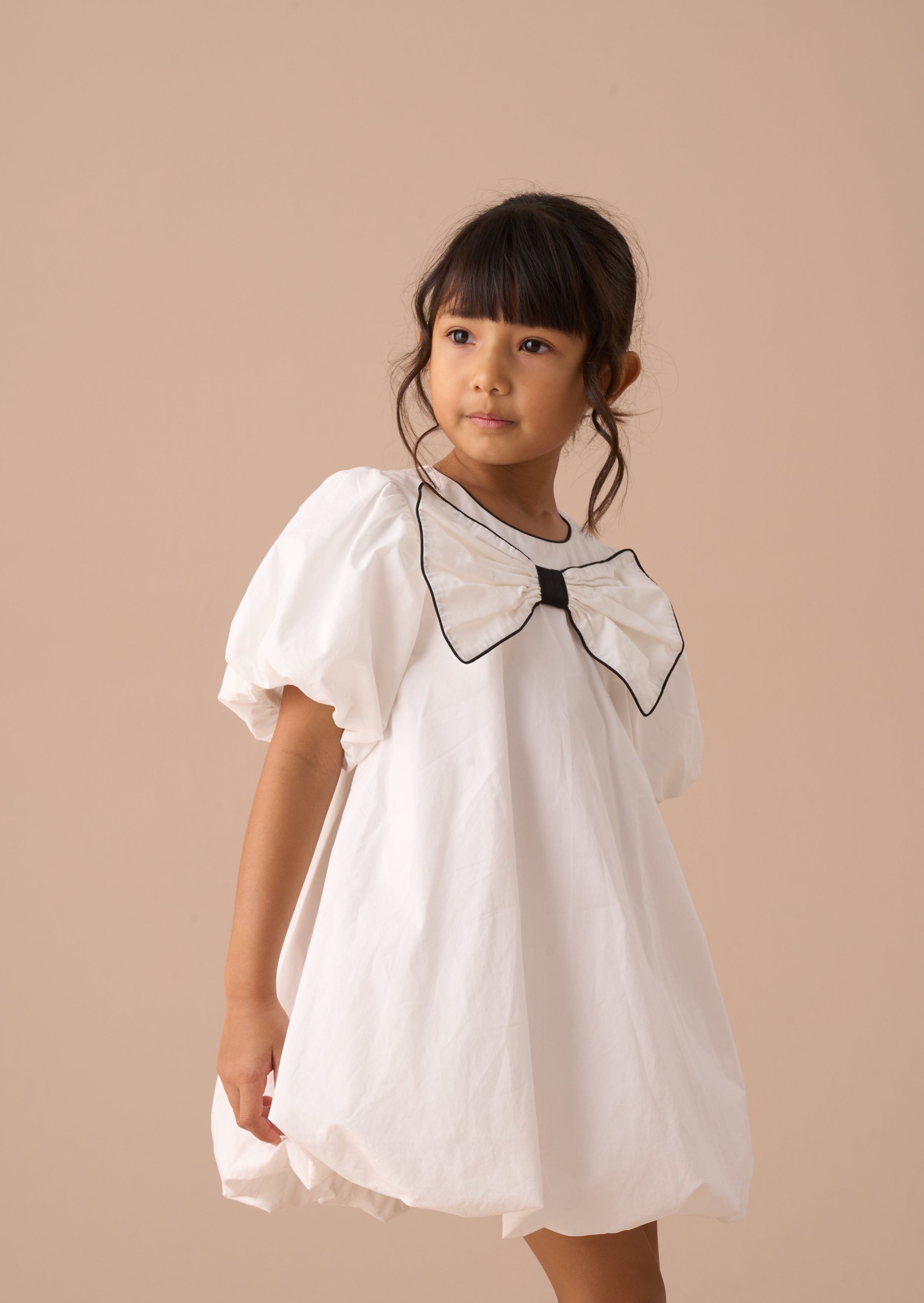 Nadia White Puffball Bow Dress