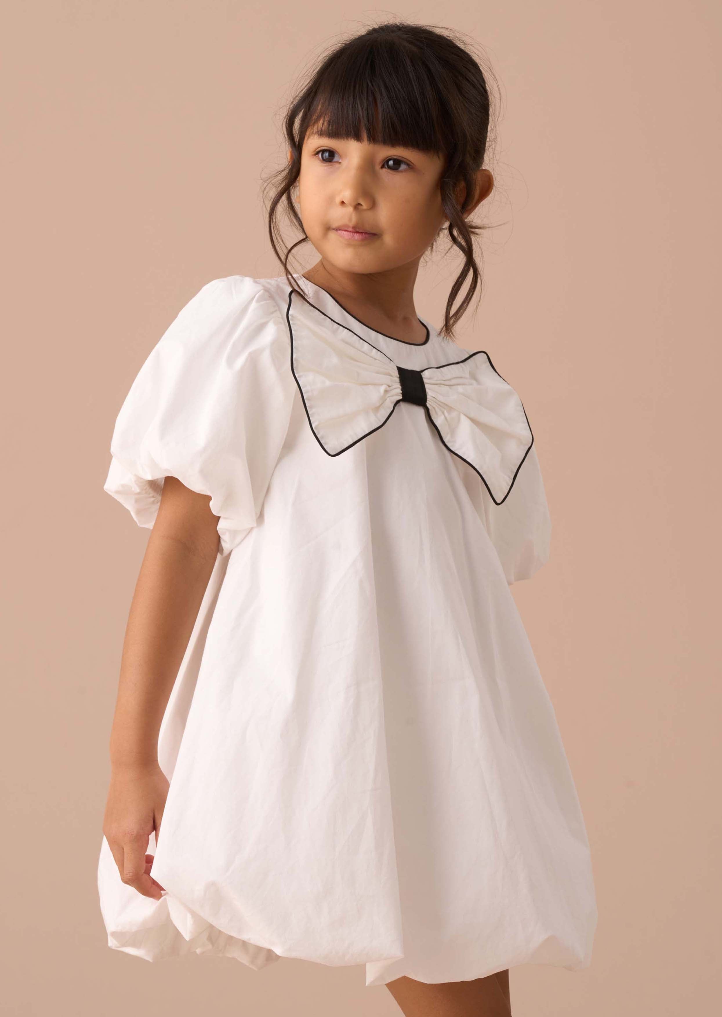 girls White Puffball Bow Dress