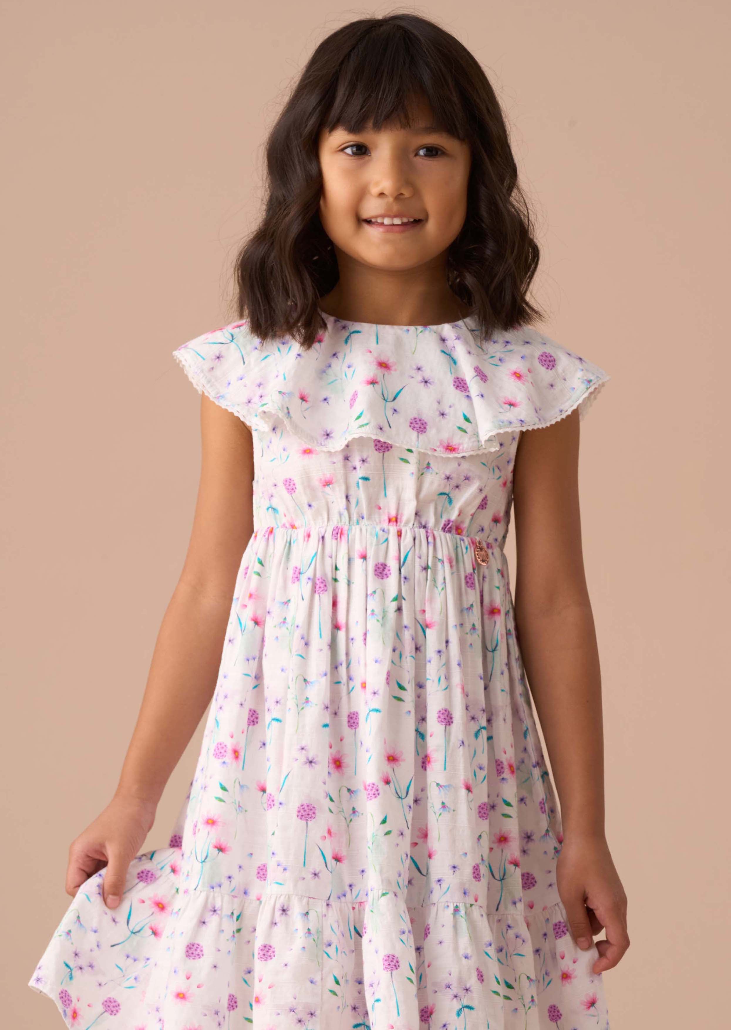 girls White Floral Collar Sundress