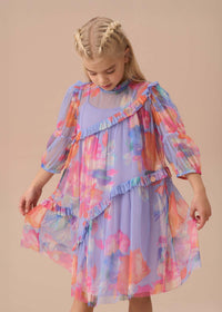 Beatrice Purple Mesh Asymmetric Frill Dress