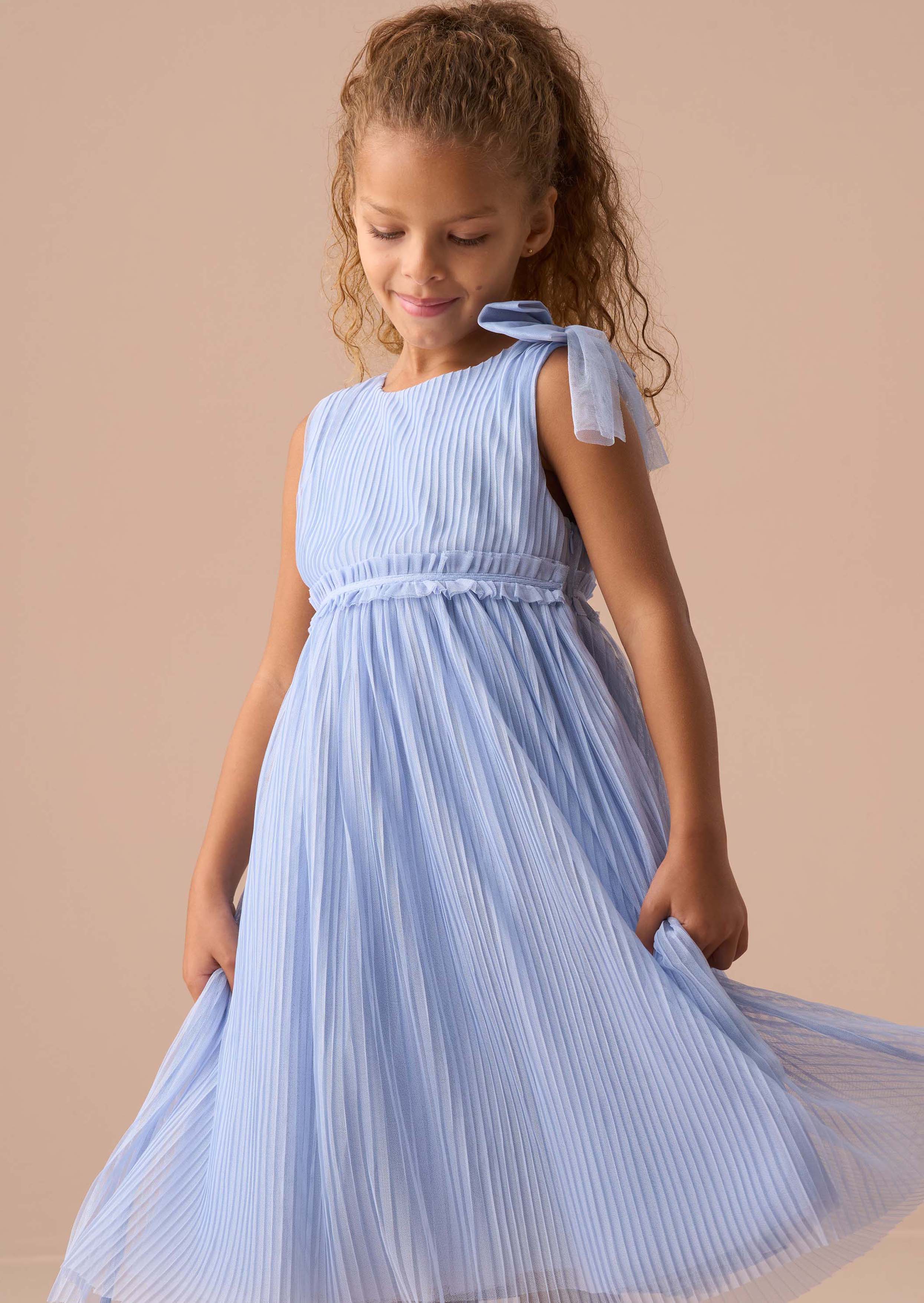 girl blue tulle bow dress