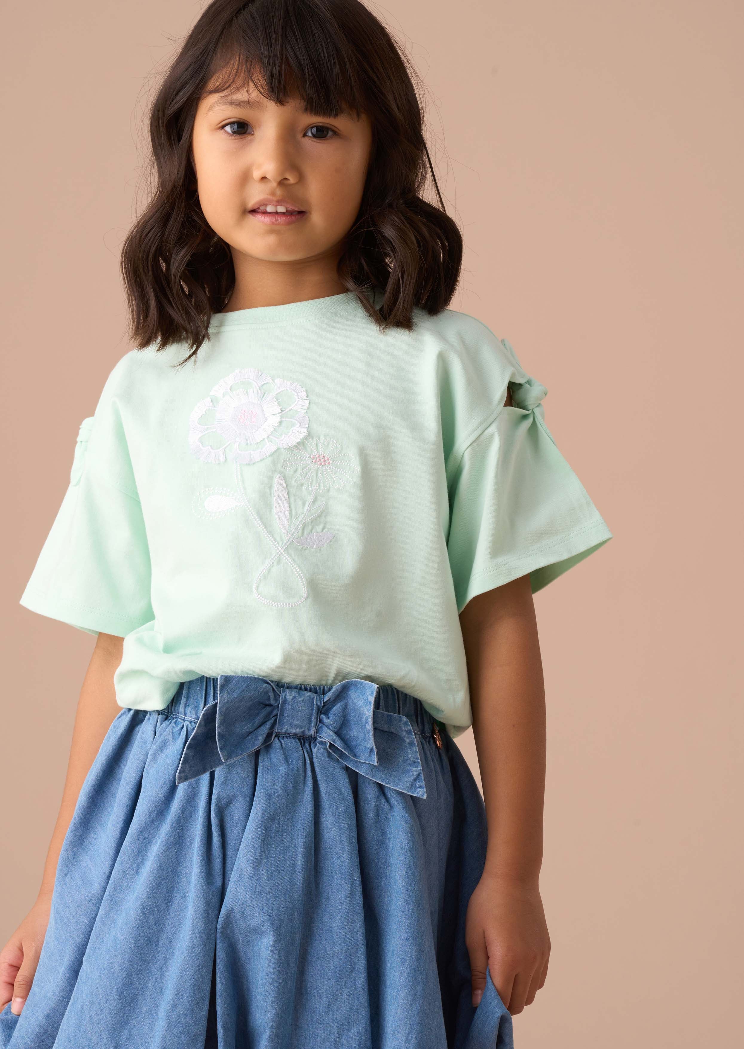 girls Mint Tie Sleeve Top