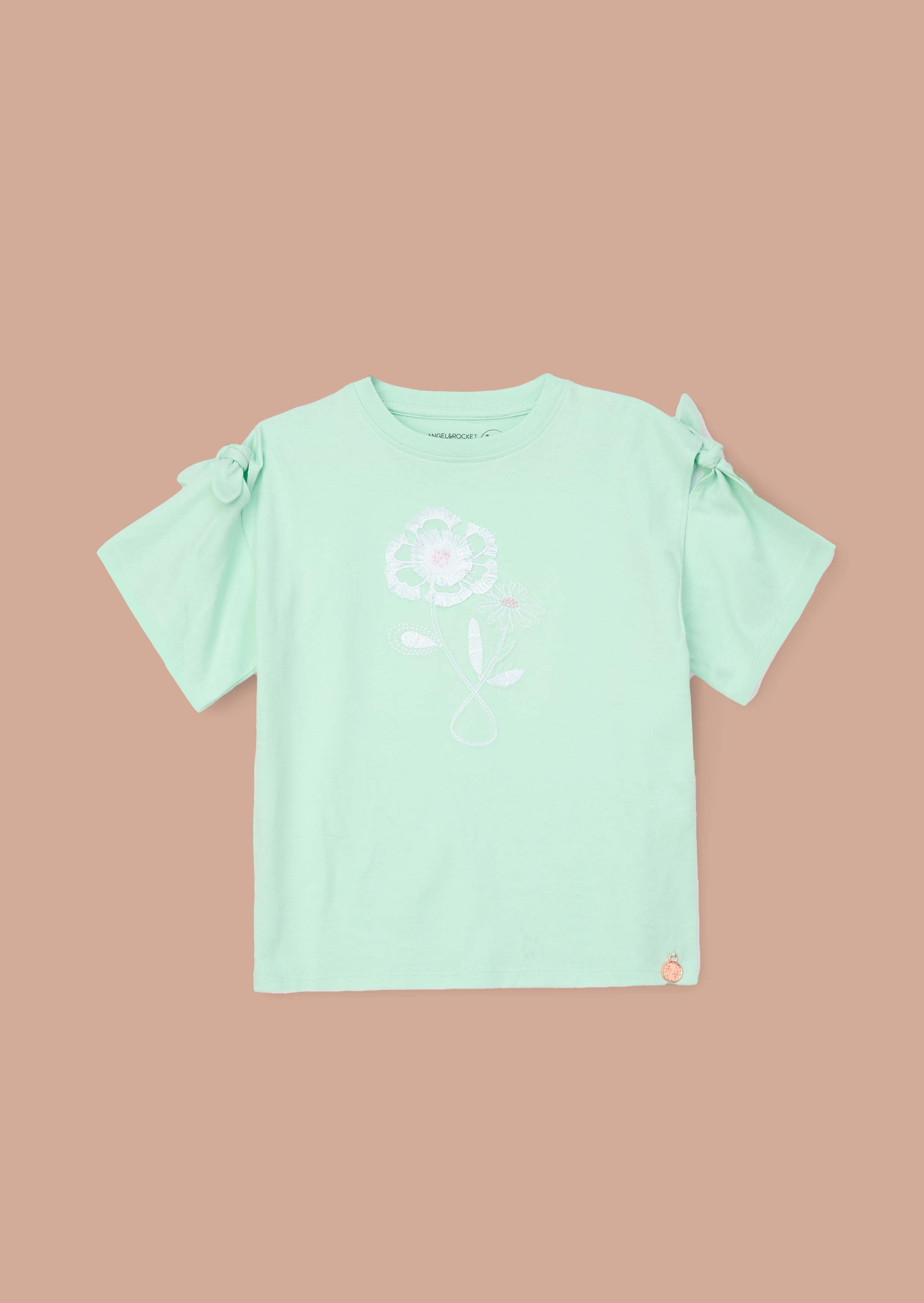 cotton girls mint tie sleeve top