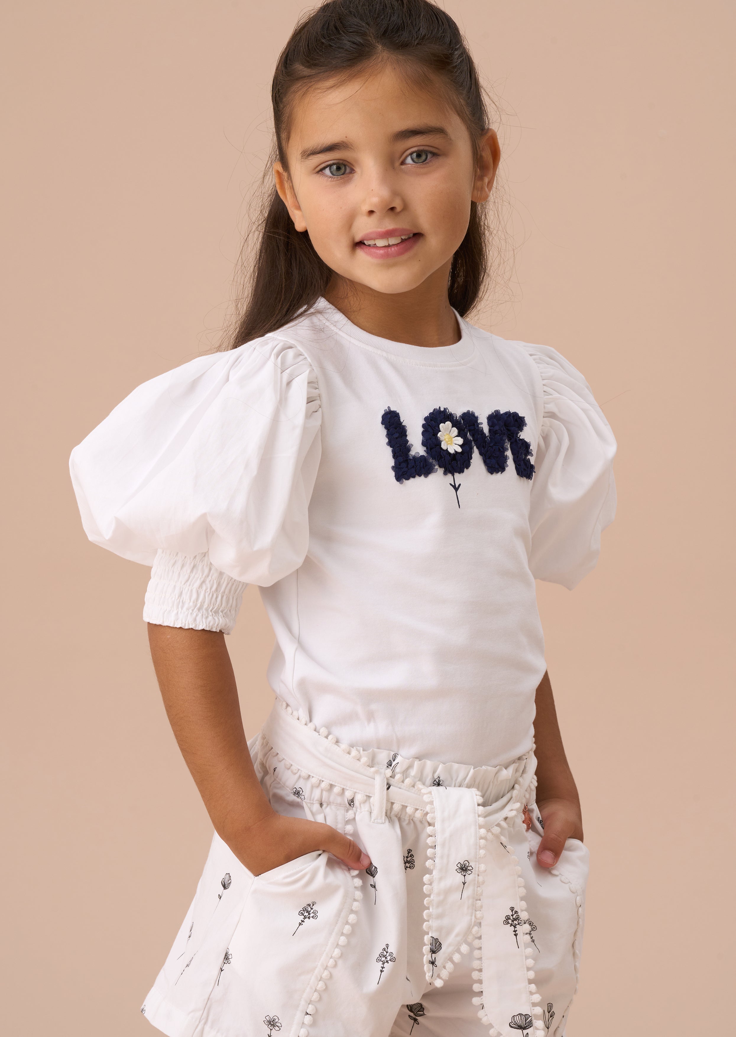 cotton girls white puff sleeve top