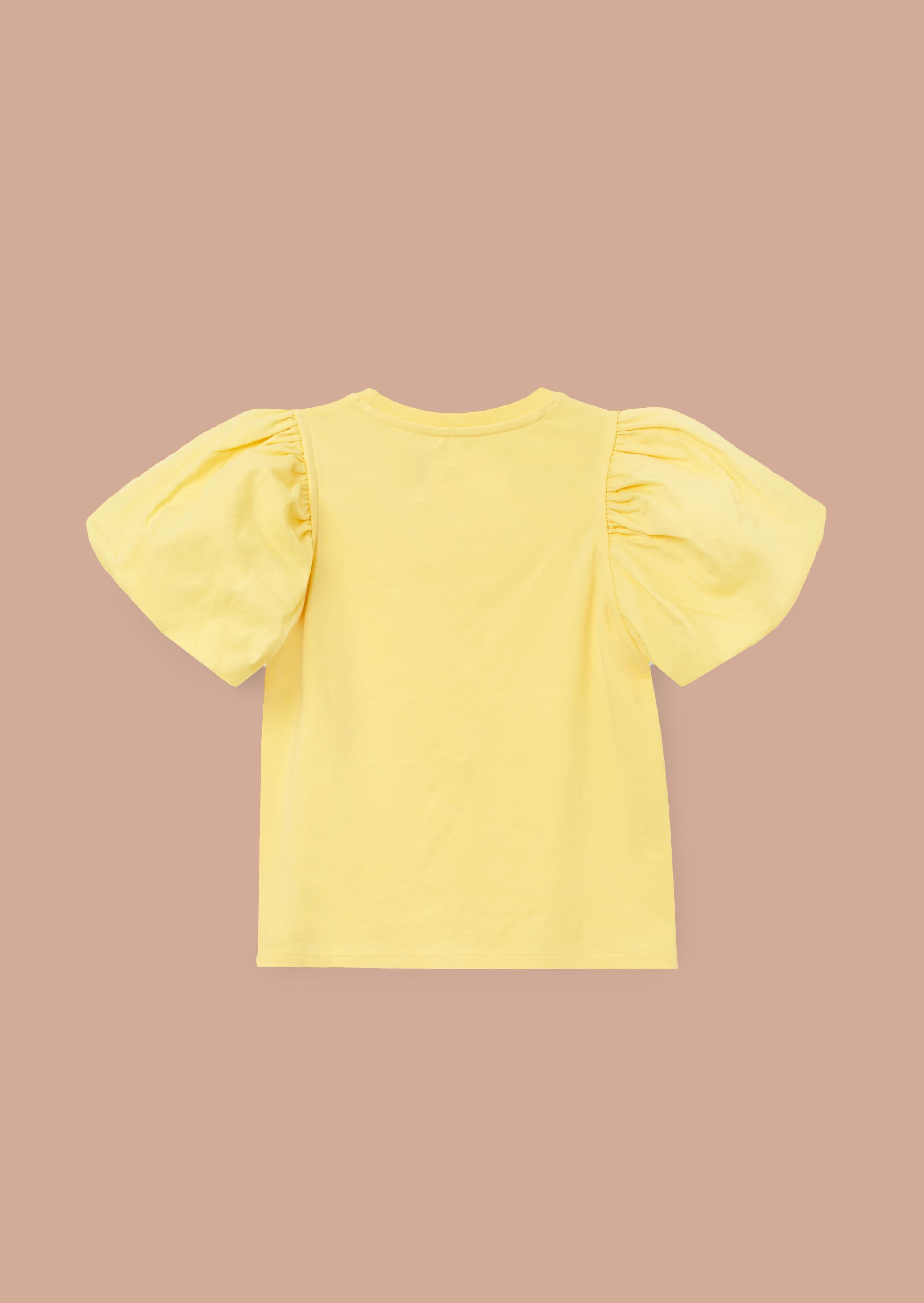 outfit girls yellow bow puff sleeve top