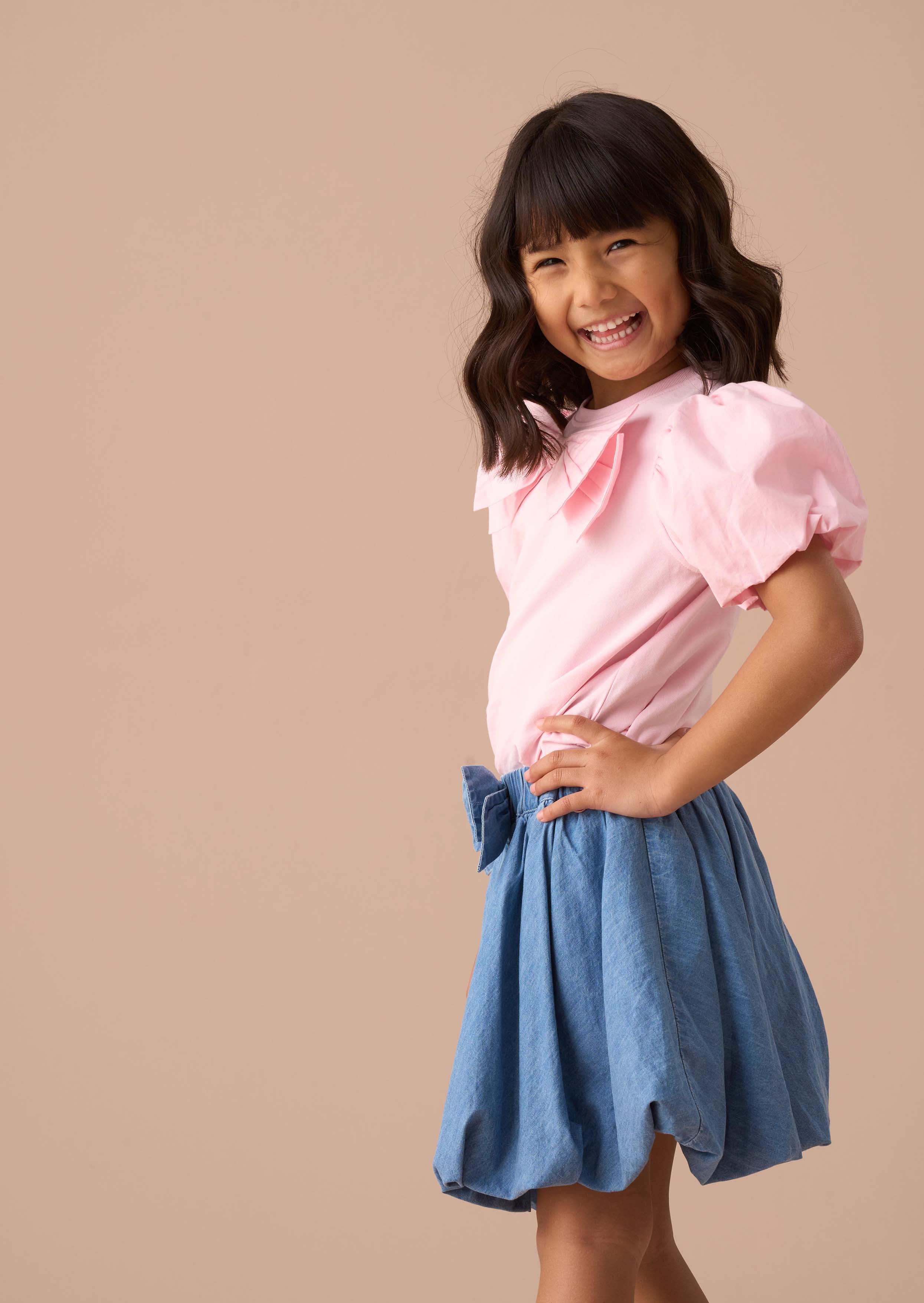 maxi girls pink bow puff sleeve top