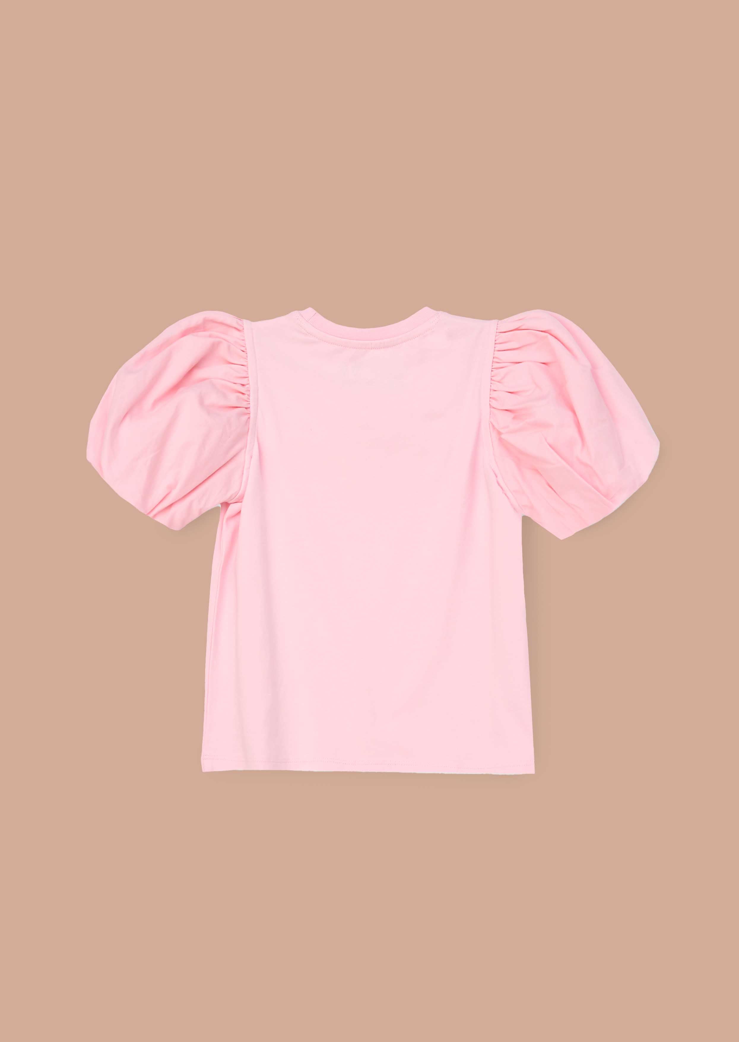 online girls pink bow puff sleeve top