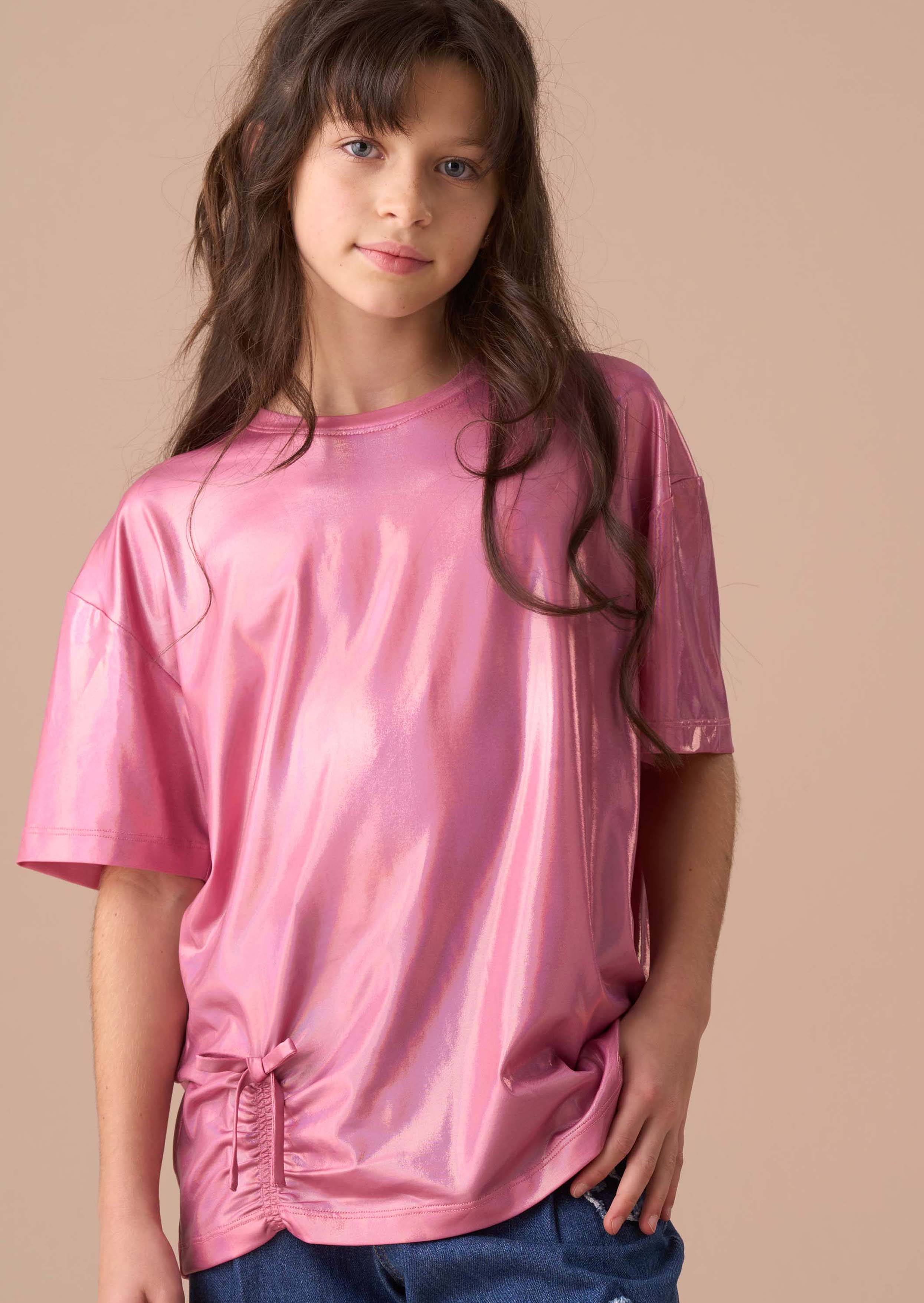 girls Pink Foil Jersey Top