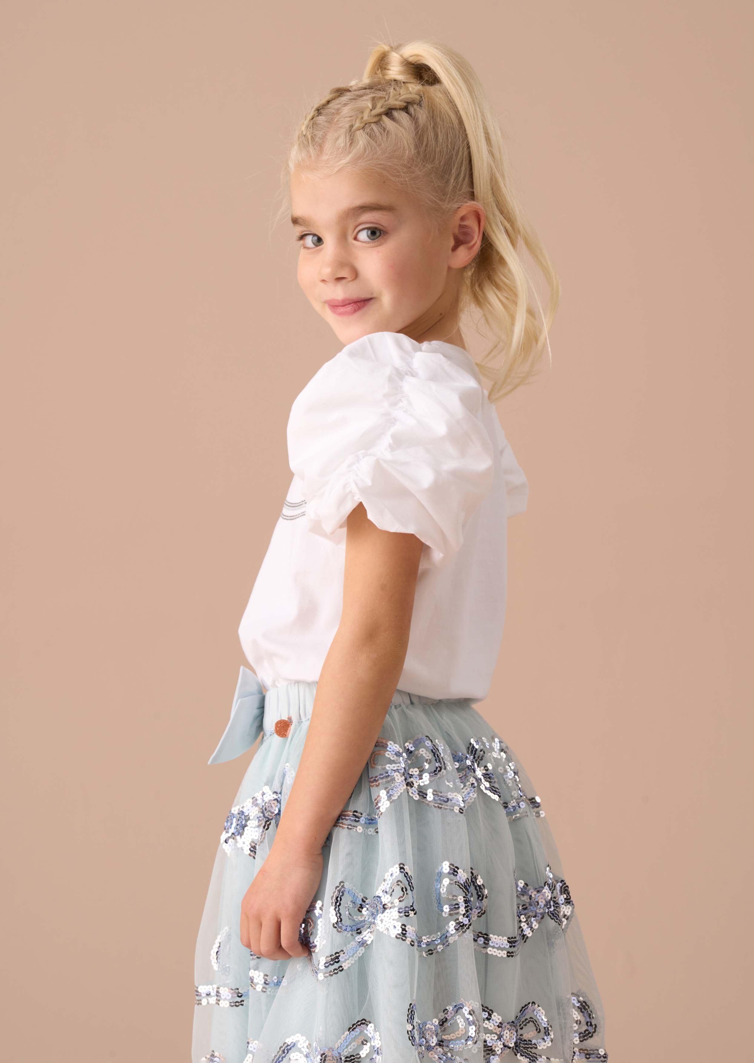 cotton girls white puff sleeve top