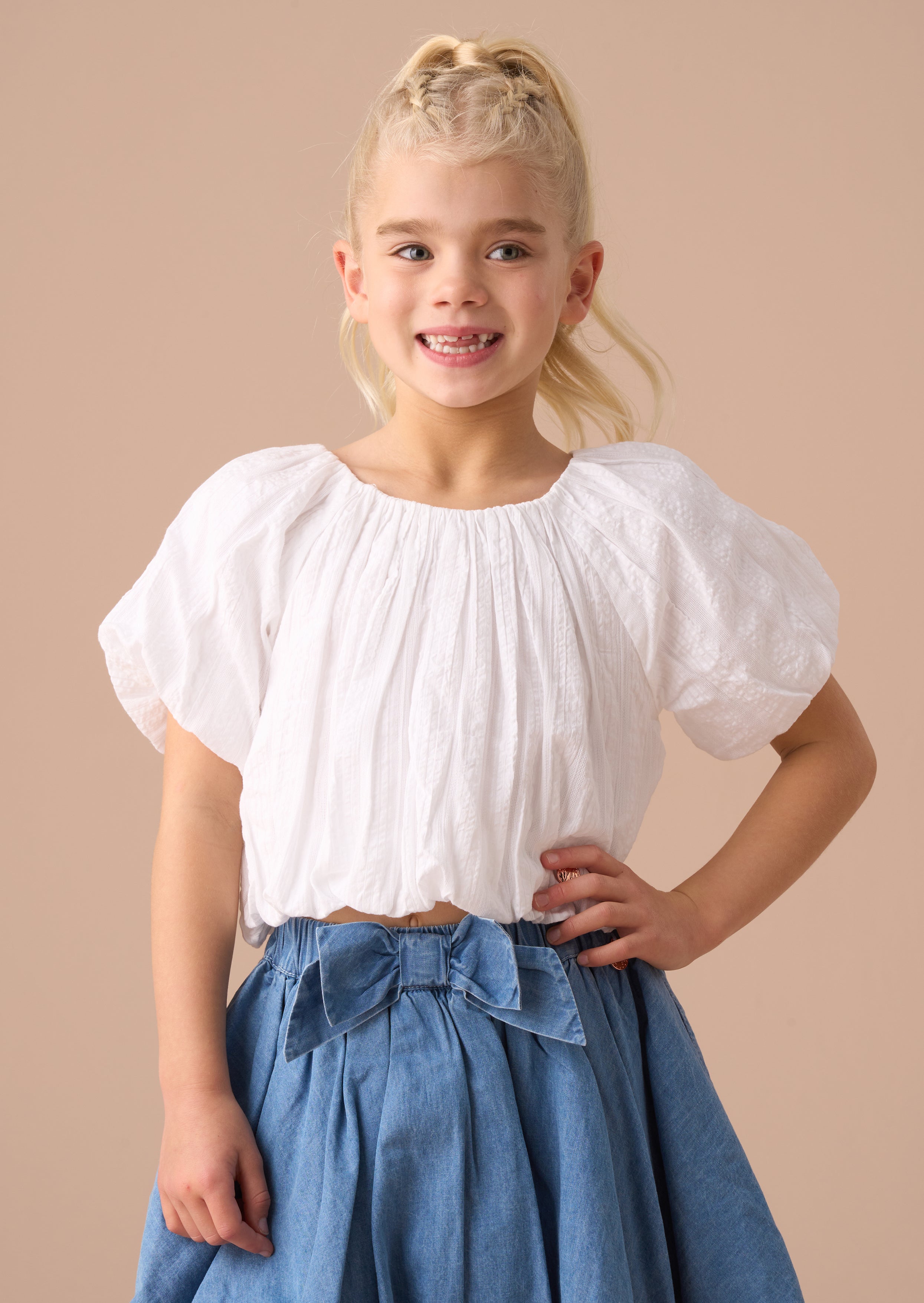 Michela White Puffball Top