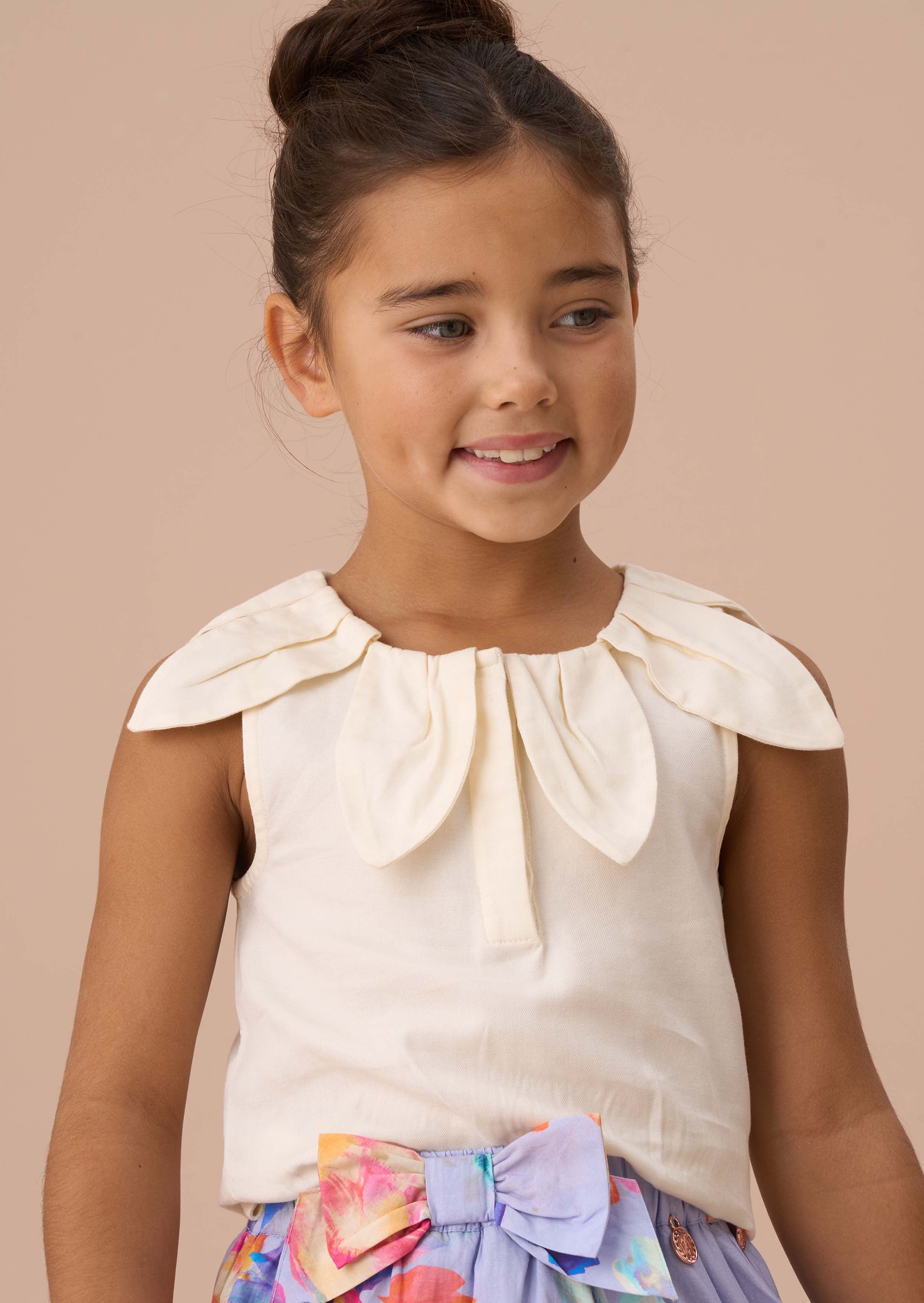 girls Ivory Petal Collar Top