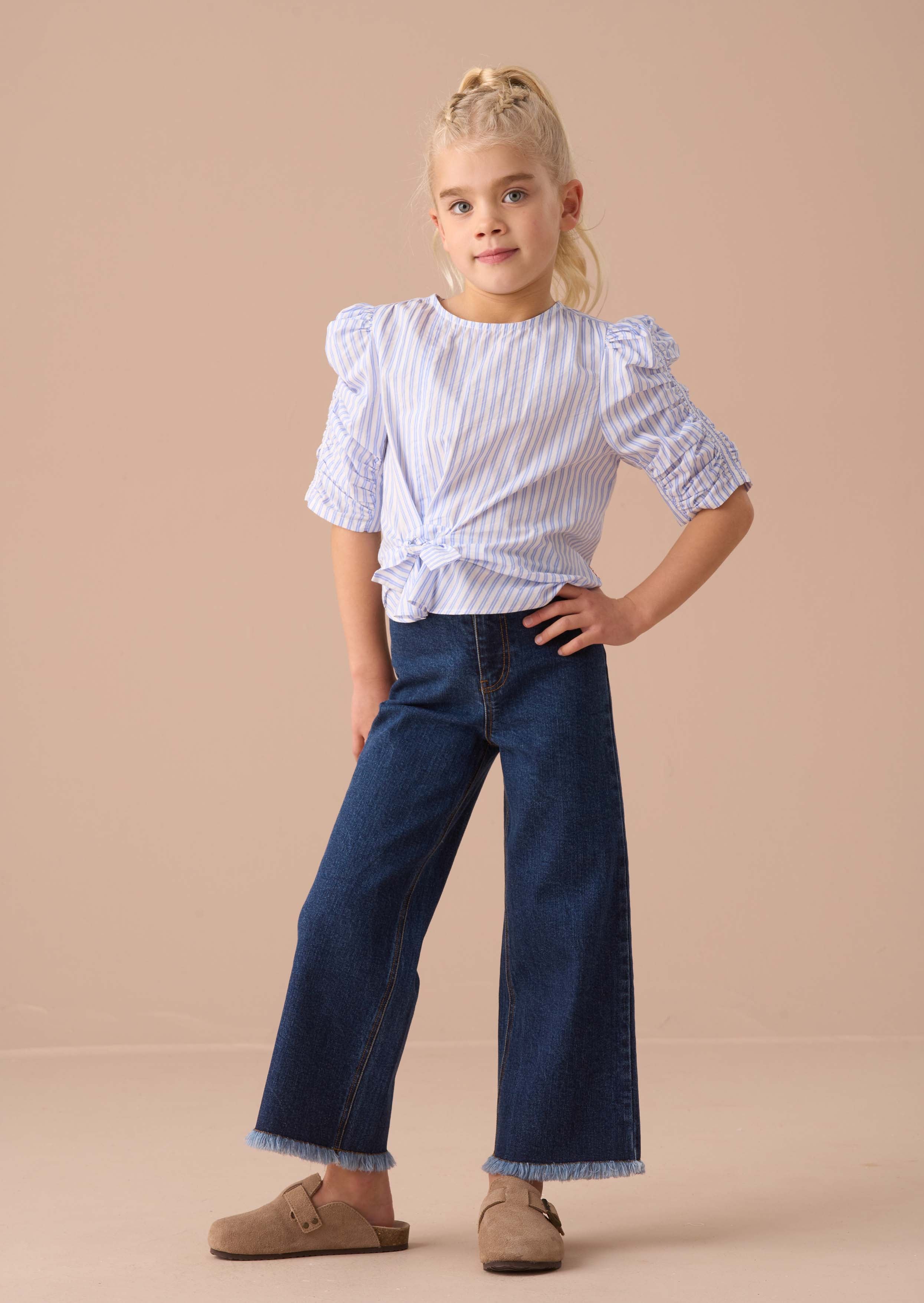 short sleeve Blue Stripe Tie Front Blouse