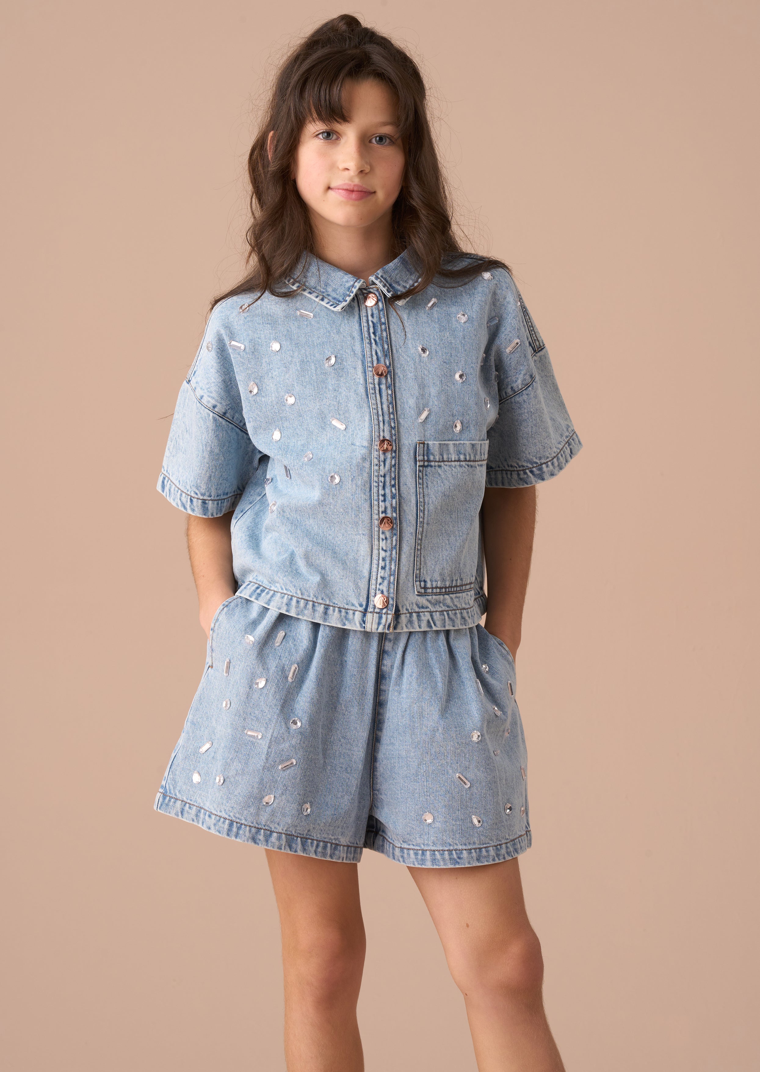 Zeta Denim Diamonte Pull On Short