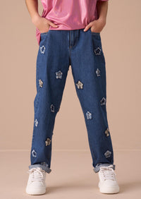 Mollie Blue Star Applique Barrel Fit Jean
