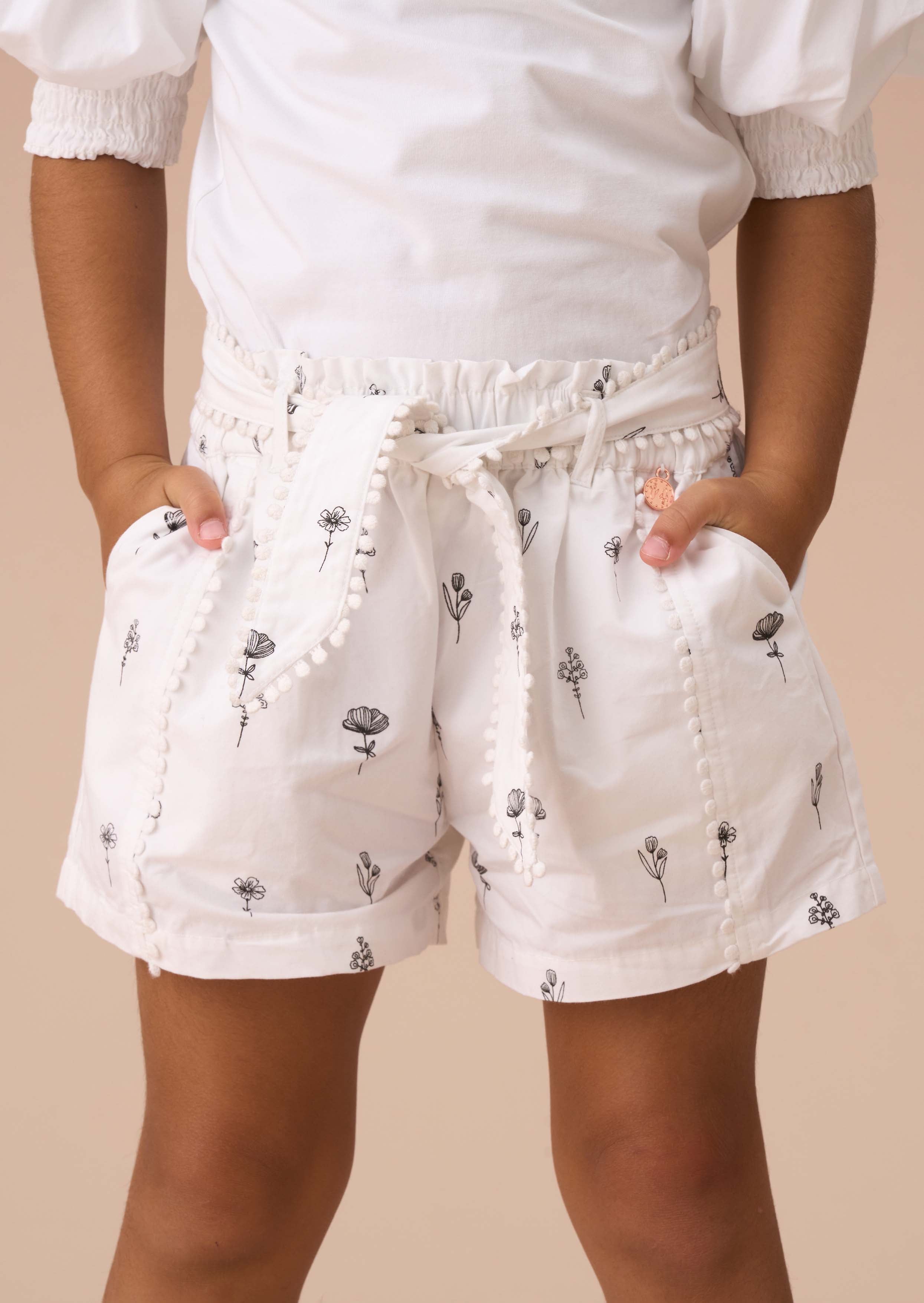 girls Ivory Printed Poplin Shorts