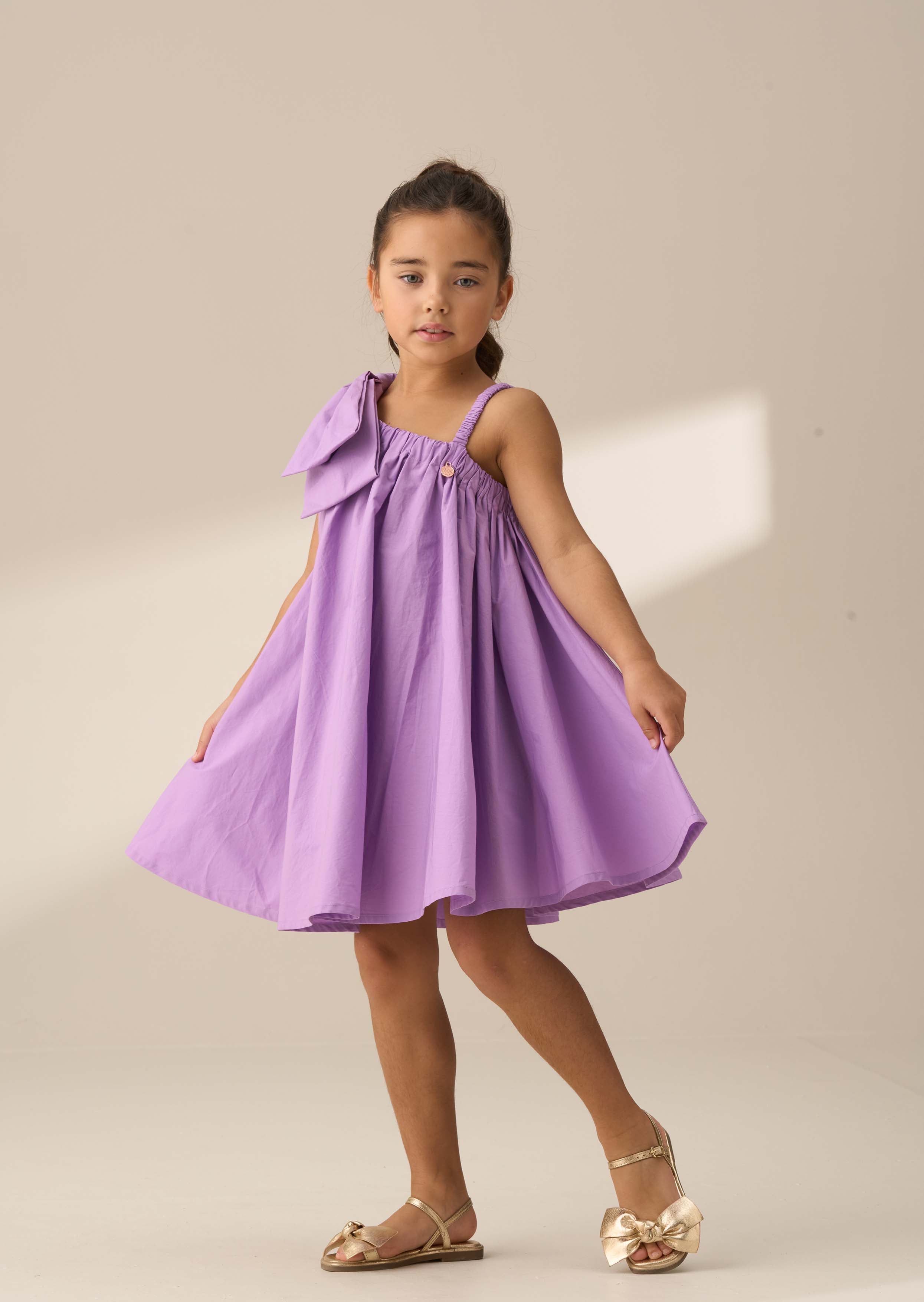 Marnie Purple Bow Shoulder Swing Dress