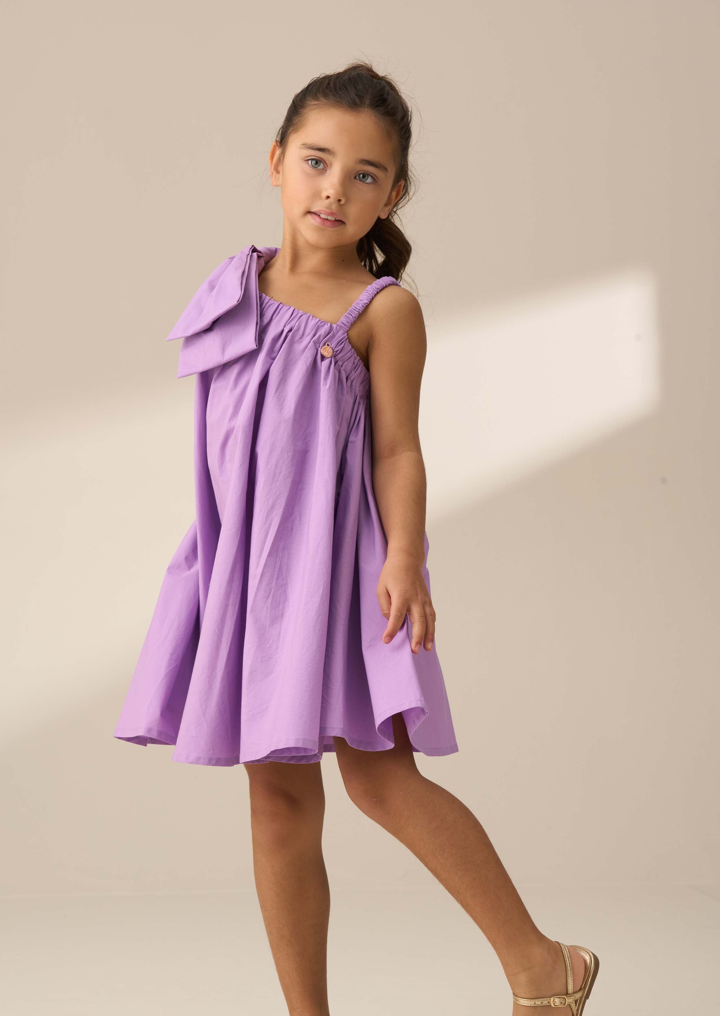 Marnie Purple Bow Shoulder Swing Dress