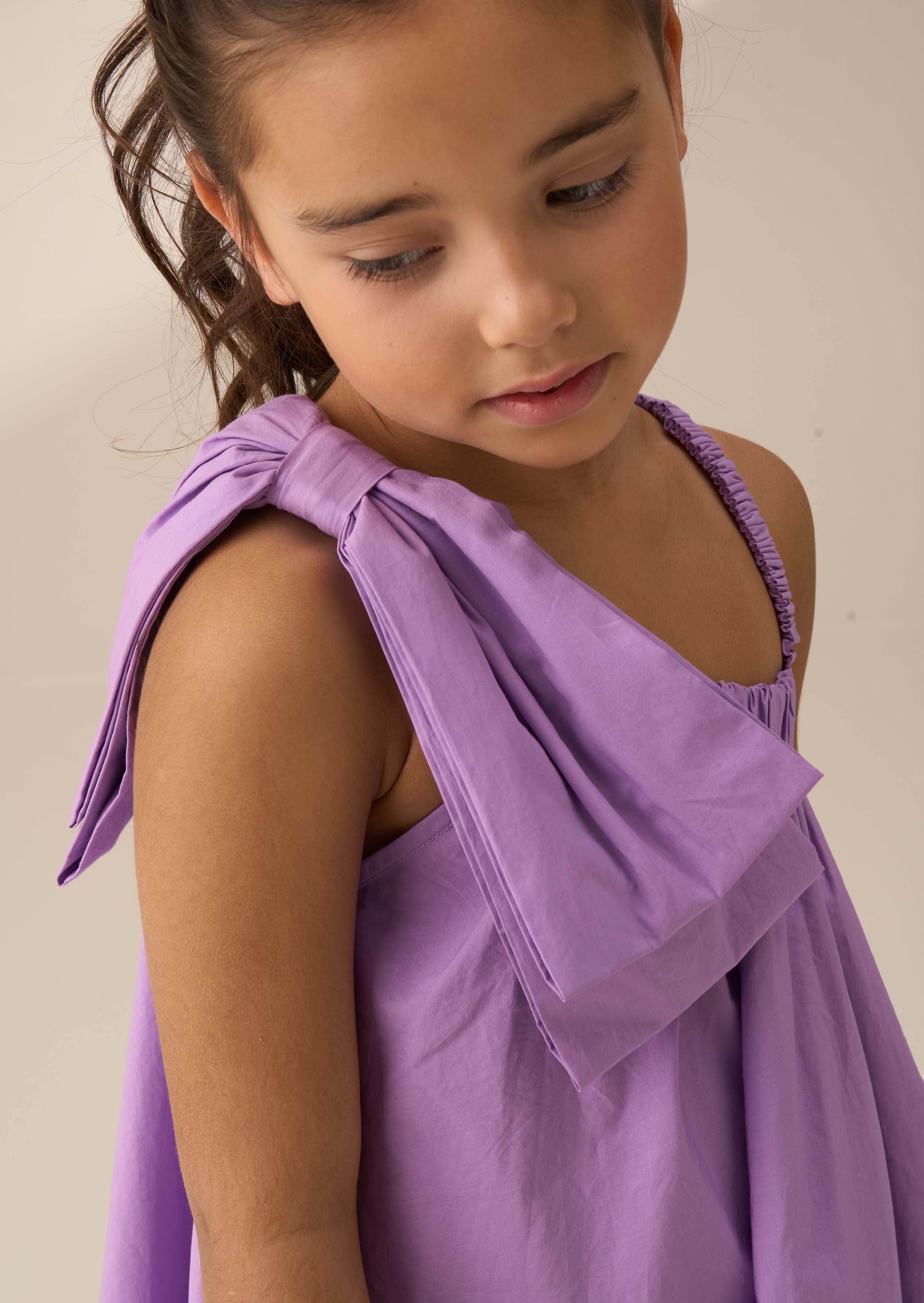 Marnie Purple Bow Shoulder Swing Dress