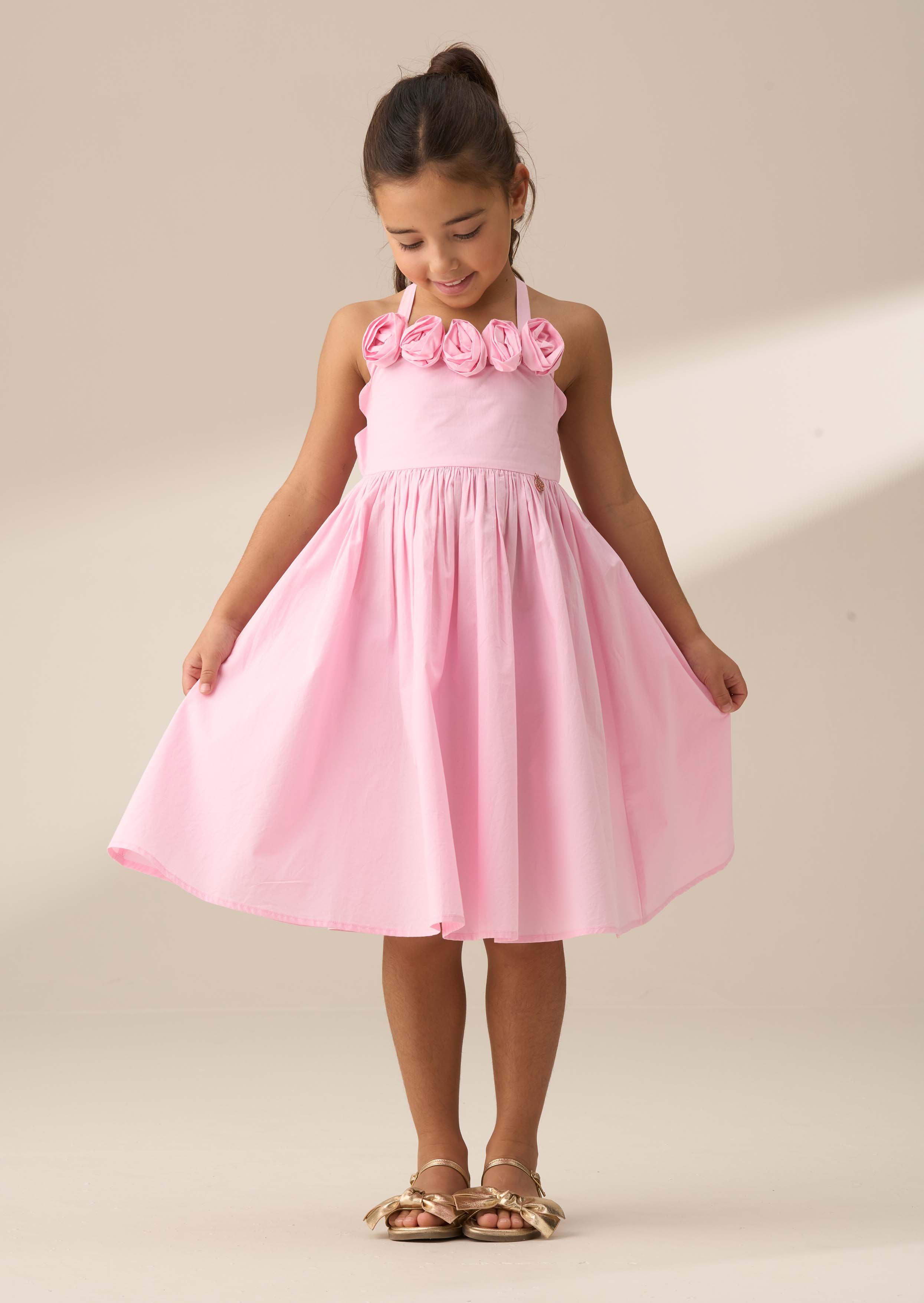 Allegra Pink Corsage Shirred Dress